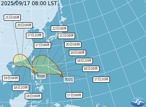 雙颱恐接力生成。（取自氣象署官網）