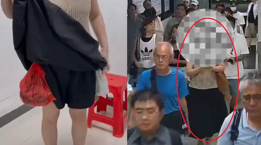 女遊客想利用長裙遮蓋自己走私的2大袋活魚。（翻攝自微博）