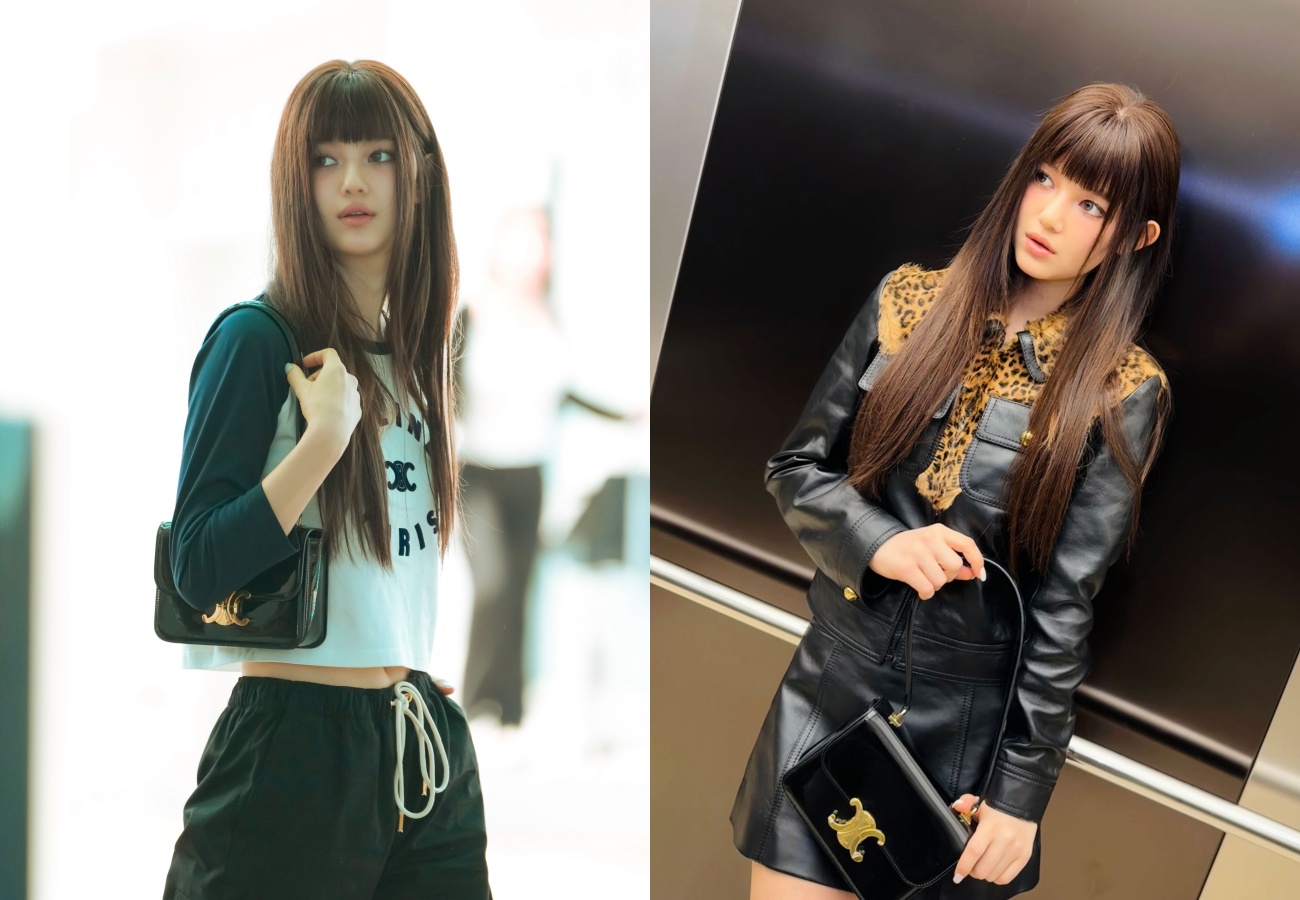 韓國女團NewJeans的Danielle分別以醒目豹紋皮革穿搭及休閒風格的打扮演繹全新Teen Garance手袋的純粹法式魅力（CELINE BY HEDI SLIMANE提供）