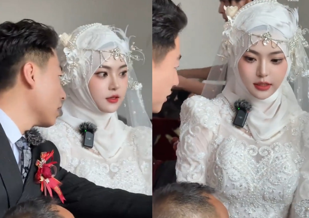 甘肅一位回族新娘因美到不科學，引起網友騷動。（翻攝微博）