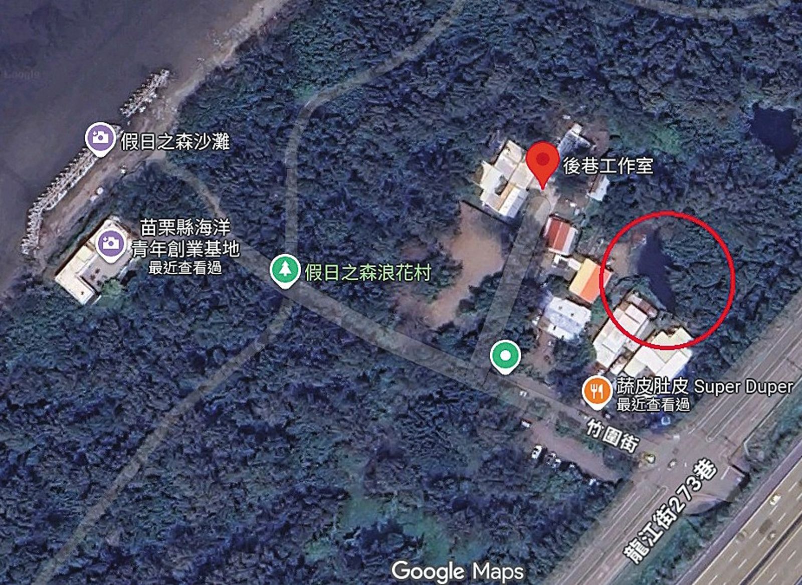 周群達（Duncan）近來定居在苗栗竹南的浪花村社區。（翻攝自Google Maps）