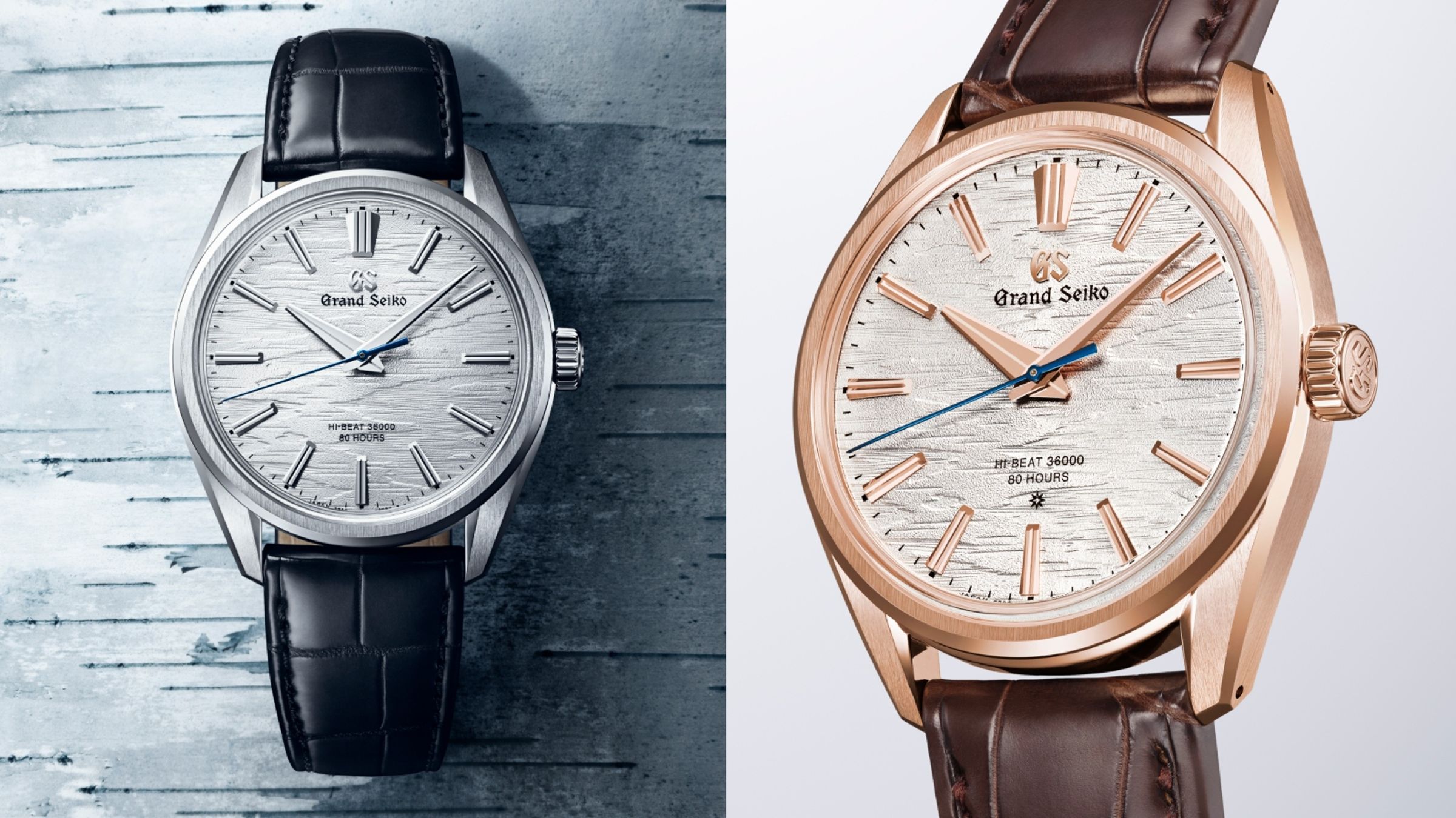 Evolution 9 Collection｜SLGW003（左）SLGW002（右）／錶徑38.6mm／鈦金屬（左）18K玫瑰金（右）／時、分、秒、錶背動力儲存指示／9SA4手上鍊機芯／動力儲存約80小時／日常生活防水／定價NT$ 318,000（鈦金屬）、18K玫瑰金版本價格店洽（限量80只）