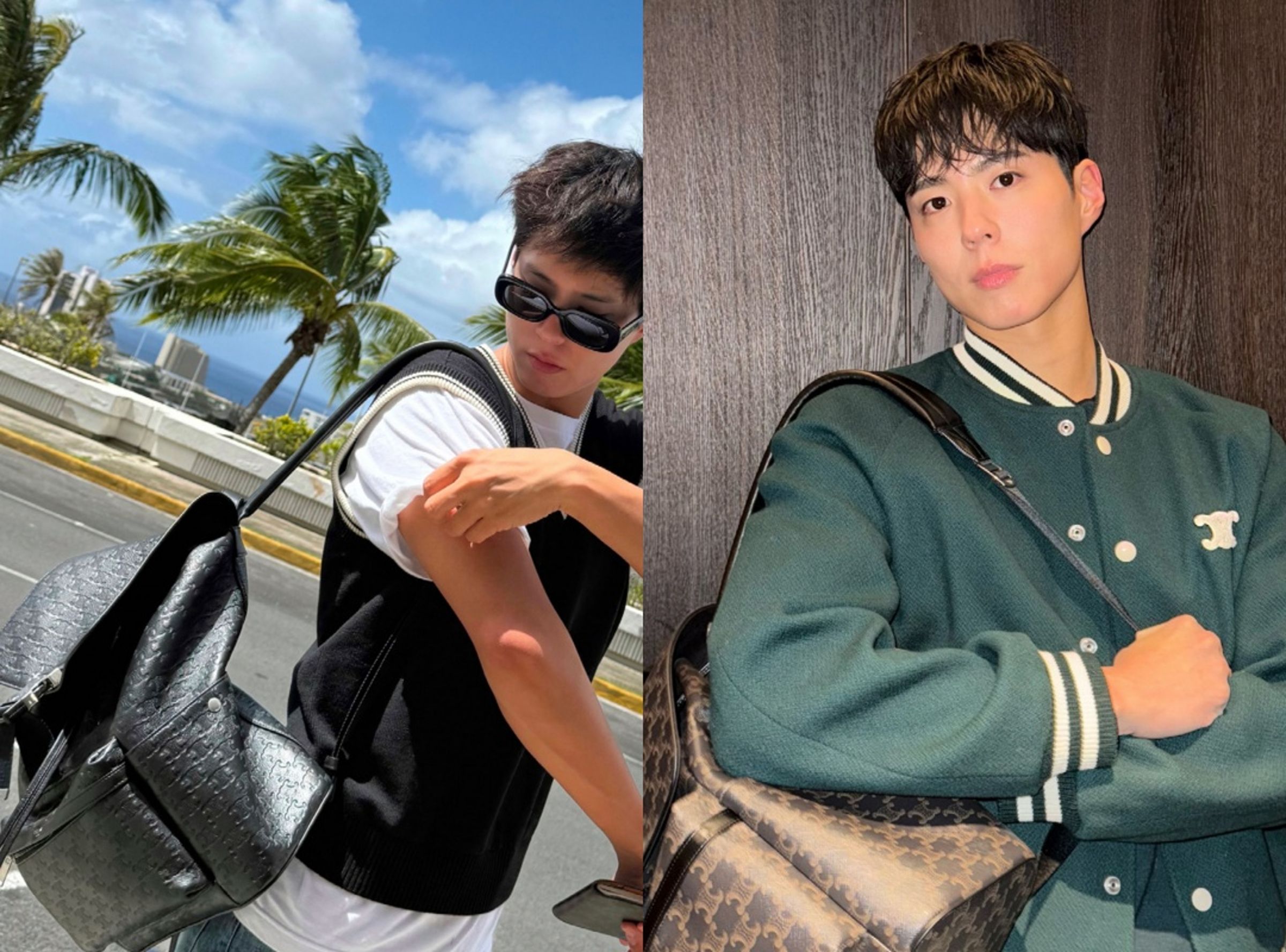 朴寶劍的休閒風格私服look中，都會帶上Triomphe雙肩後背包伴隨日常出行。（CELINE提供）