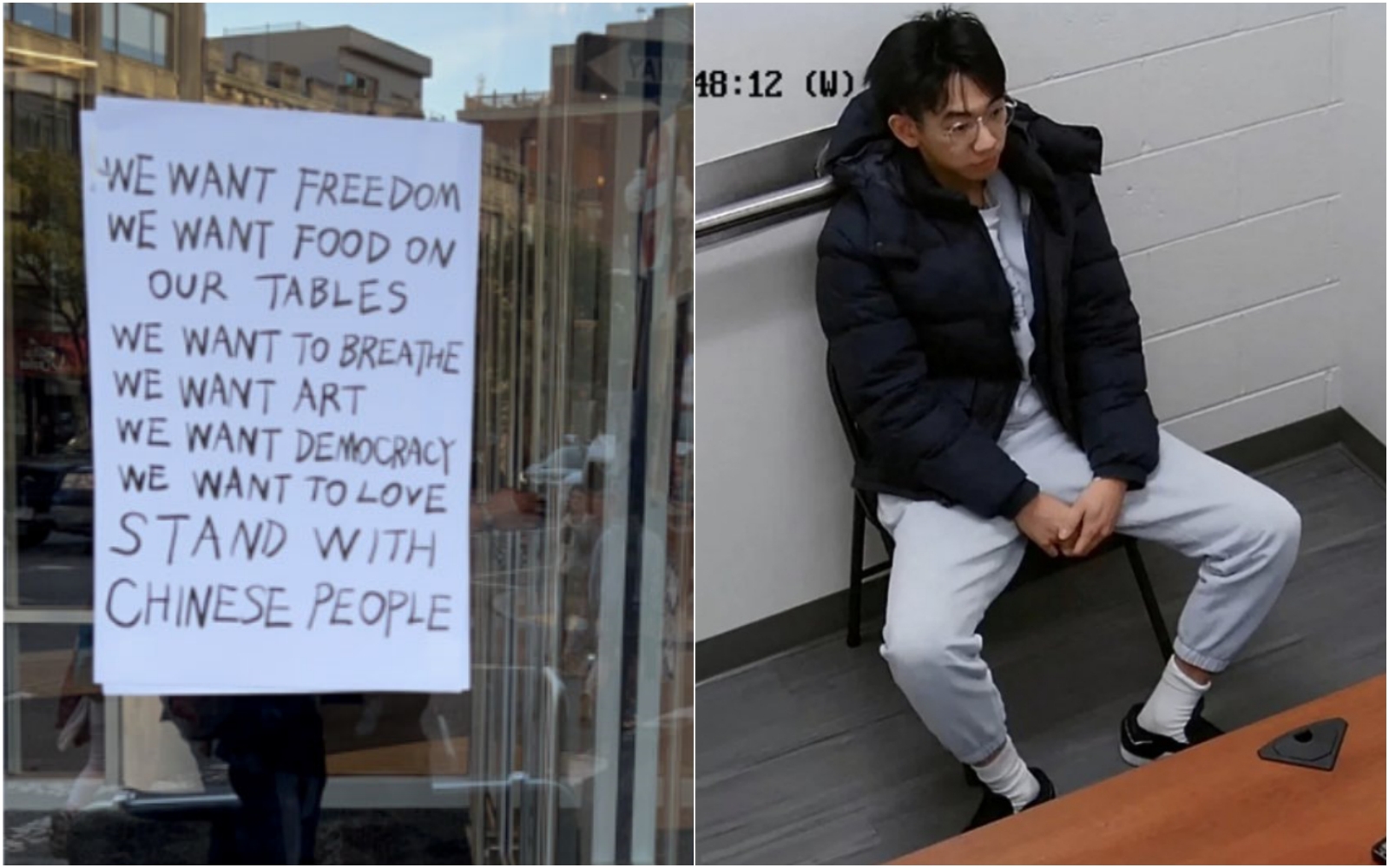 美國伯克利音樂學院有學生貼出挺中國民主的海報，遭中國留學生吳嘯雷恐嚇。（翻攝自X）