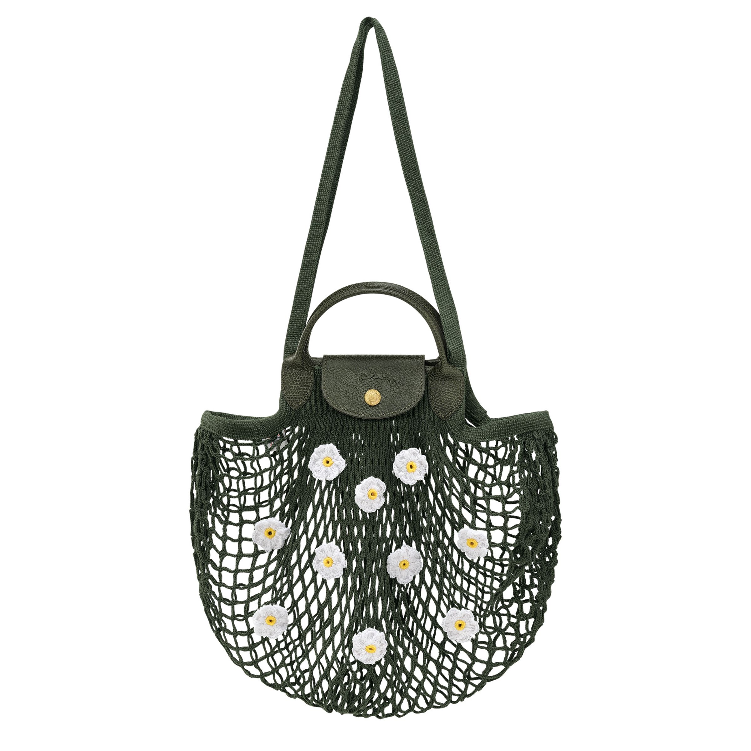 LE PLIAGE FILET MARGUERITES系列 軍綠雛菊手提包 (L)。NT$8,400(LONGCHAMP提供)