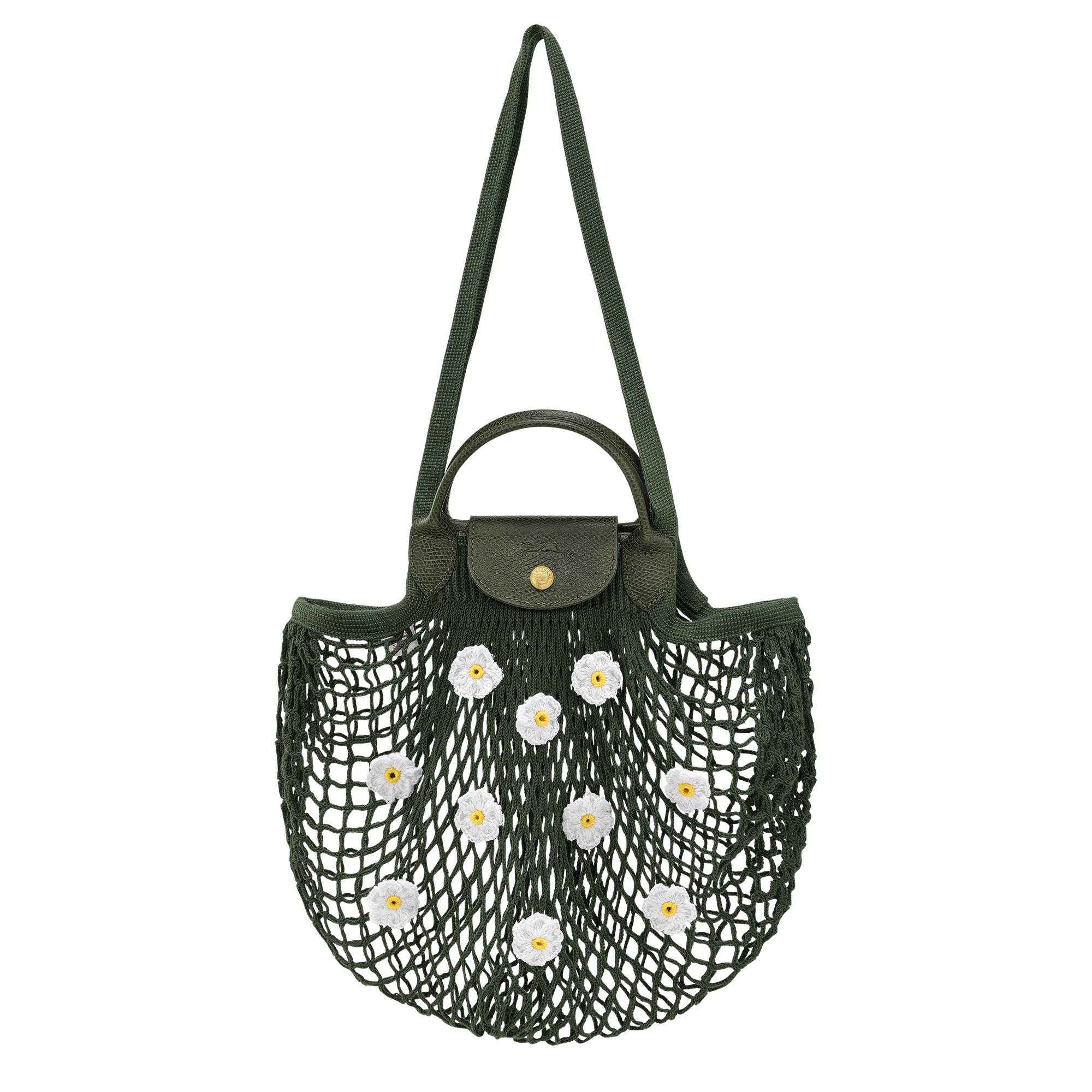 LE PLIAGE FILET MARGUERITES系列 軍綠雛菊手提包 (L)。NT$8,400(LONGCHAMP提供)