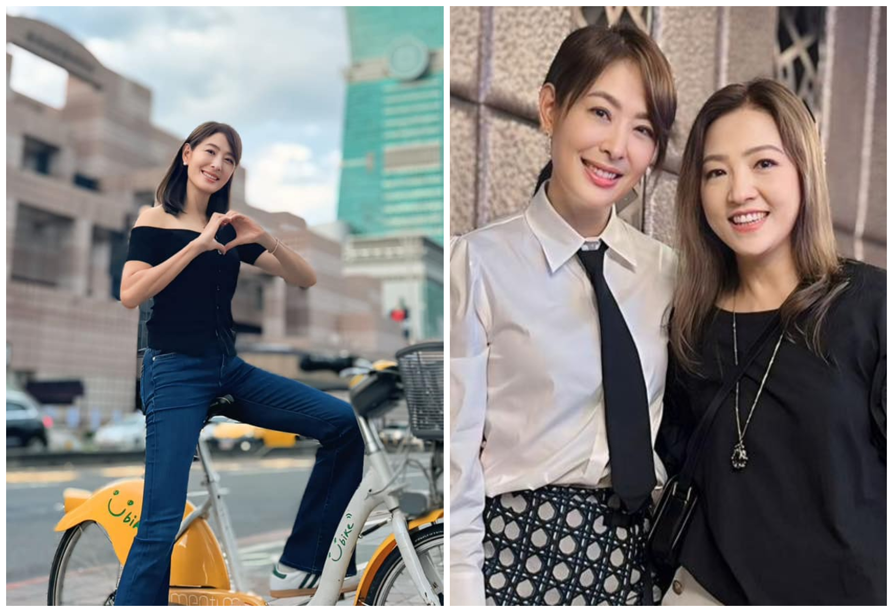 賈永婕擔任101董座，閨密岳啟儒（右圖右）表示驕傲。（翻攝賈永婕臉書、岳啟儒 一人份的勇氣 臉書）