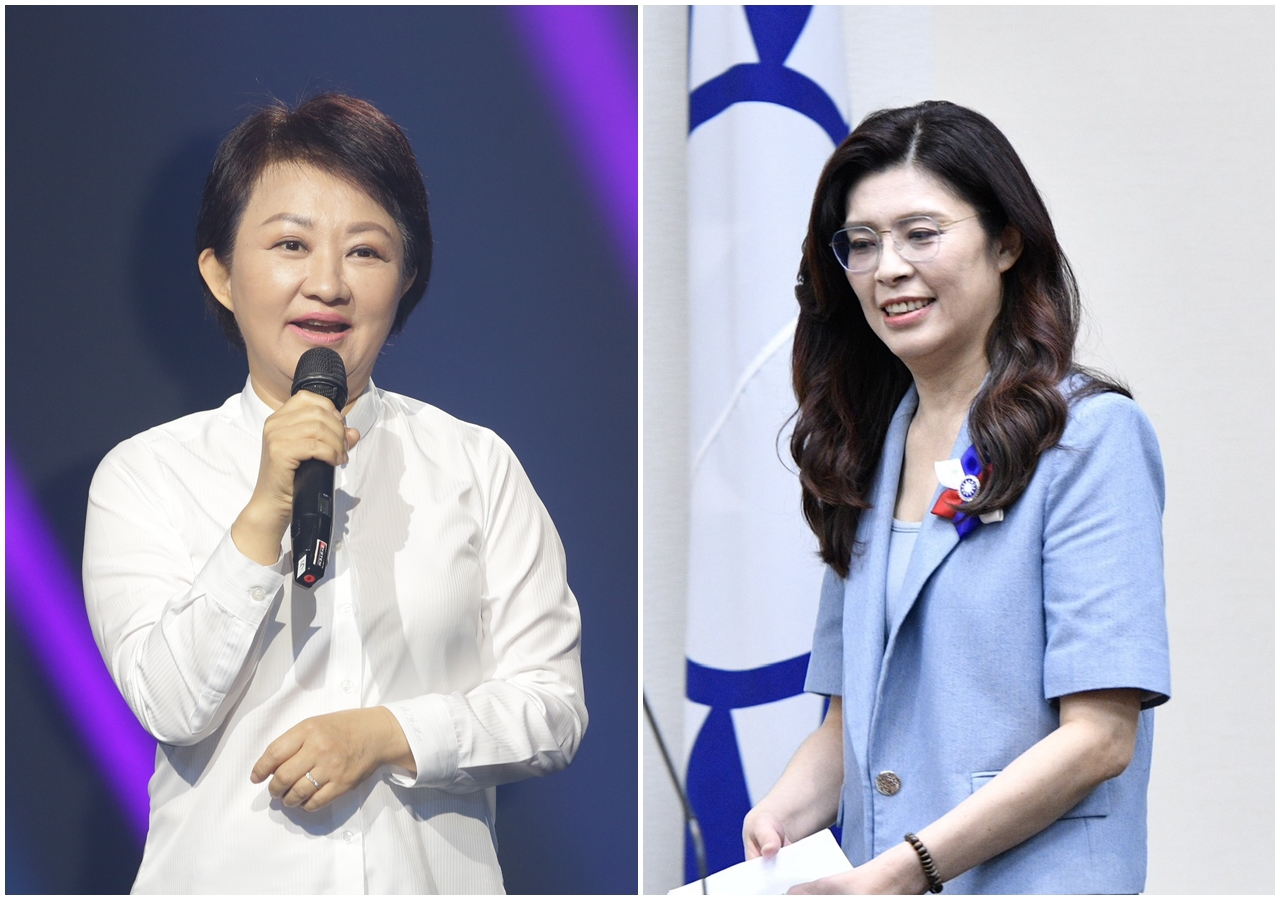 台中市長盧秀燕（左）表態支持國防軍購案後，國民黨主席鄭麗文（右）今拋出「鄭習會」震撼彈，消息曝光引起外界熱議。（合成照，攝影組／鏡報李智為攝）