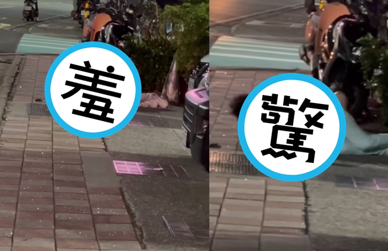 三重路邊人行道驚見男女活春宮，被路人拍下2人醜態。（翻攝臉書社團「爆廢公社」）