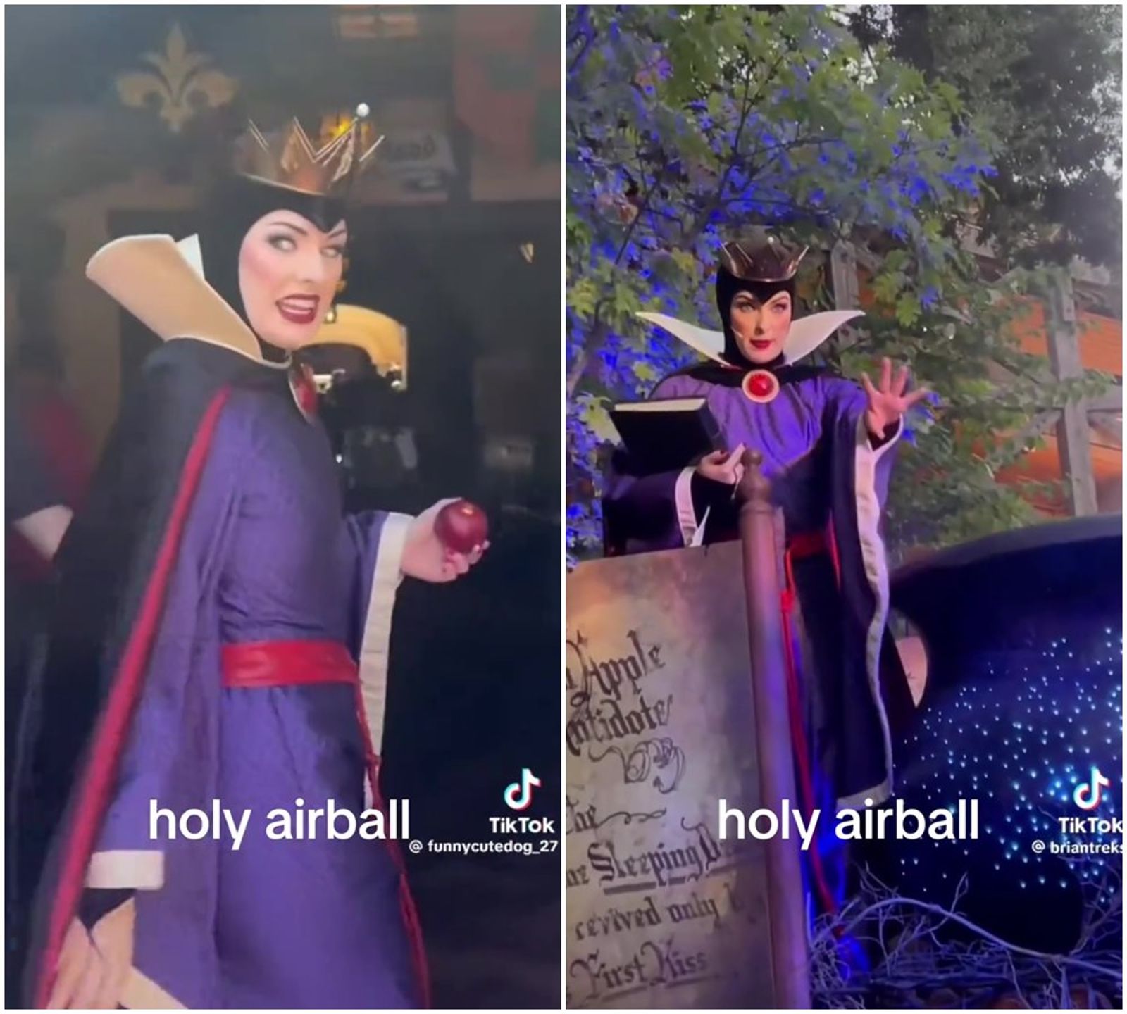 莎賓娜在迪士尼樂園扮《白雪公主》中的壞皇后多年，以銳利眼神和浮誇表情聞名。（圖／翻攝自sabrinavonb TikTok）