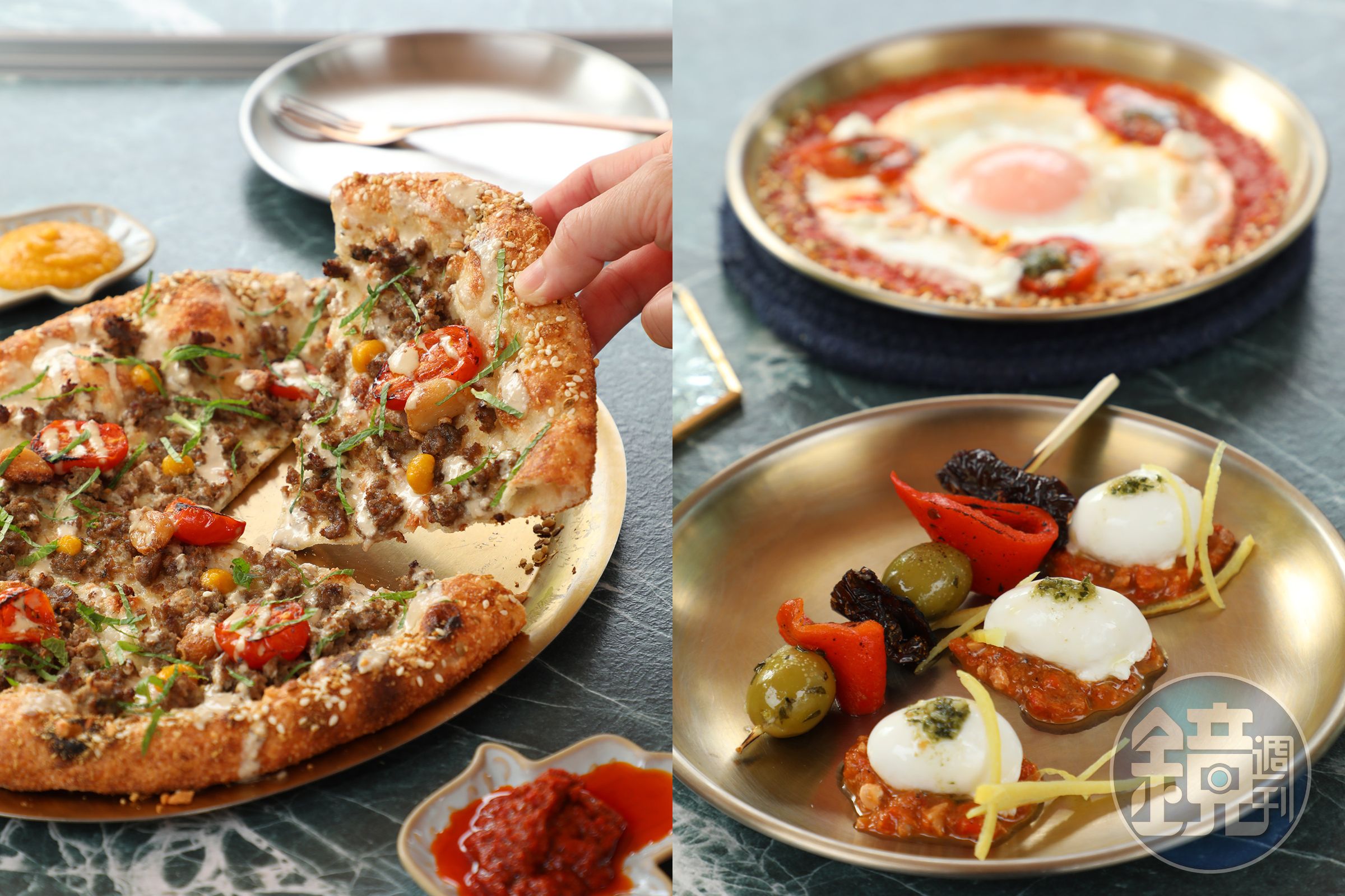 位於台中PARK2草悟廣場的「Pizza Hamsa」供應道地的耶路撒冷風味披薩與小菜，讓人有如置身以色列。
