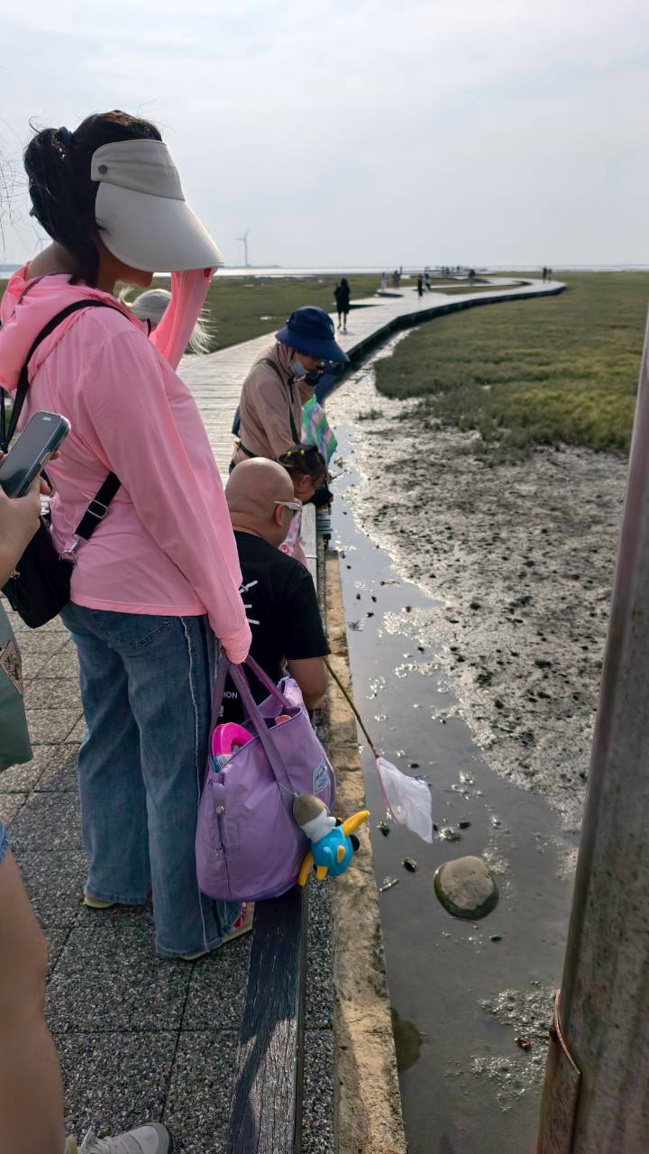  「挖蛤一夏」生態體驗活動由專業老師帶領旅客認識高美濕地潮汐。(業者提供)