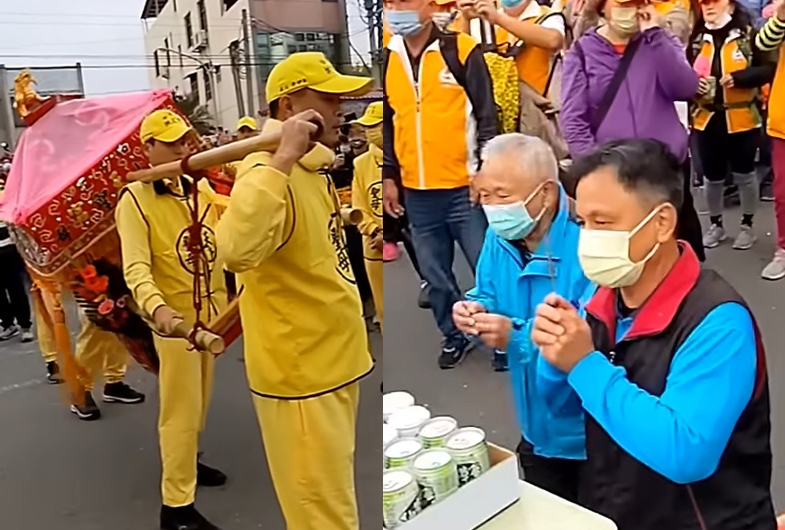 白沙屯媽祖在2023年曾停駕泰山廠房,當時員工曾下跪誠心祈求媽祖停駕。(翻攝@baishatun_tv)