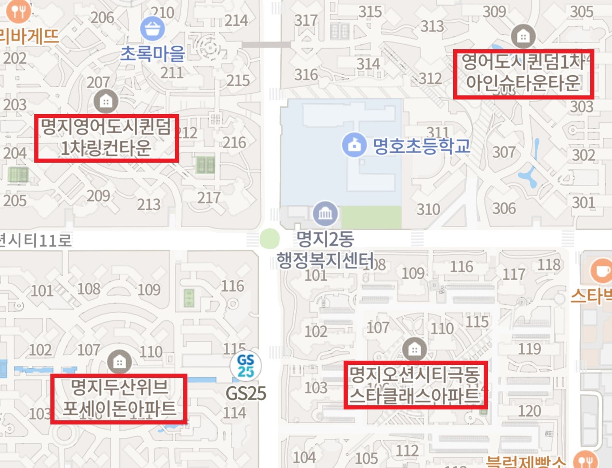 在Naver地圖上搜尋可見，許多建案的名字都取得超級長。（翻攝自《Herald經濟》）