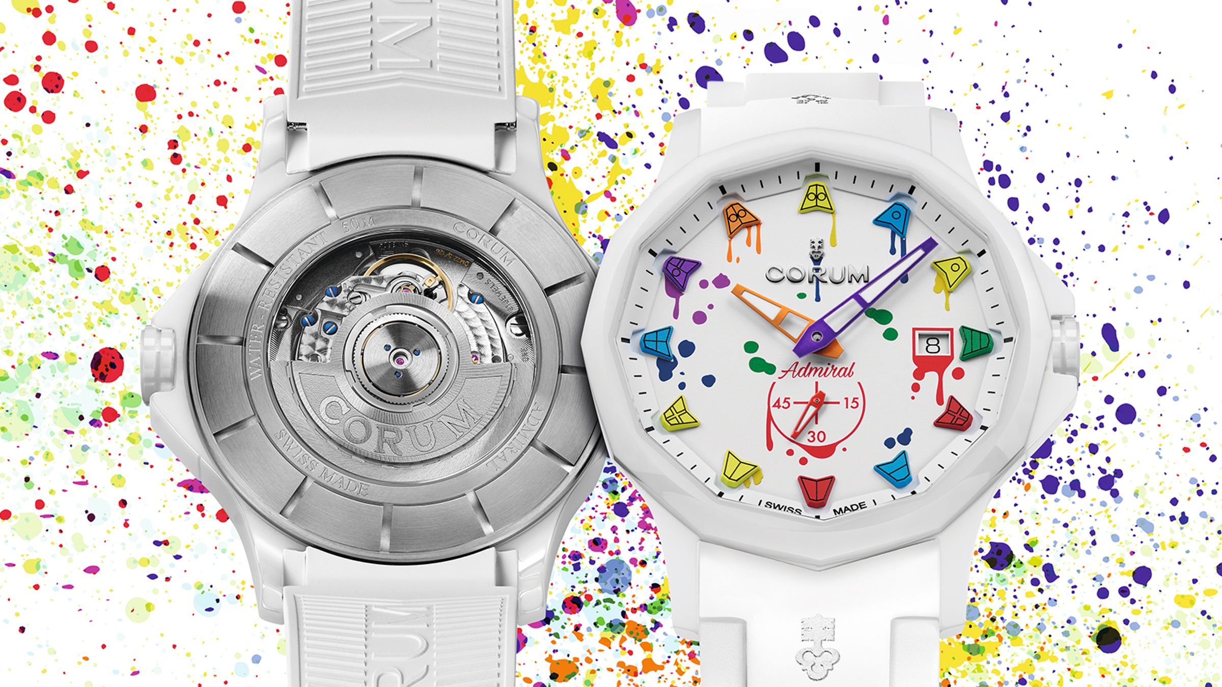 CORUM Admiral Automatic 42｜陶瓷材質／錶徑42mm／時、分、小秒、日期指示／自動上鍊機芯／防水50米／定價：NT$560,000