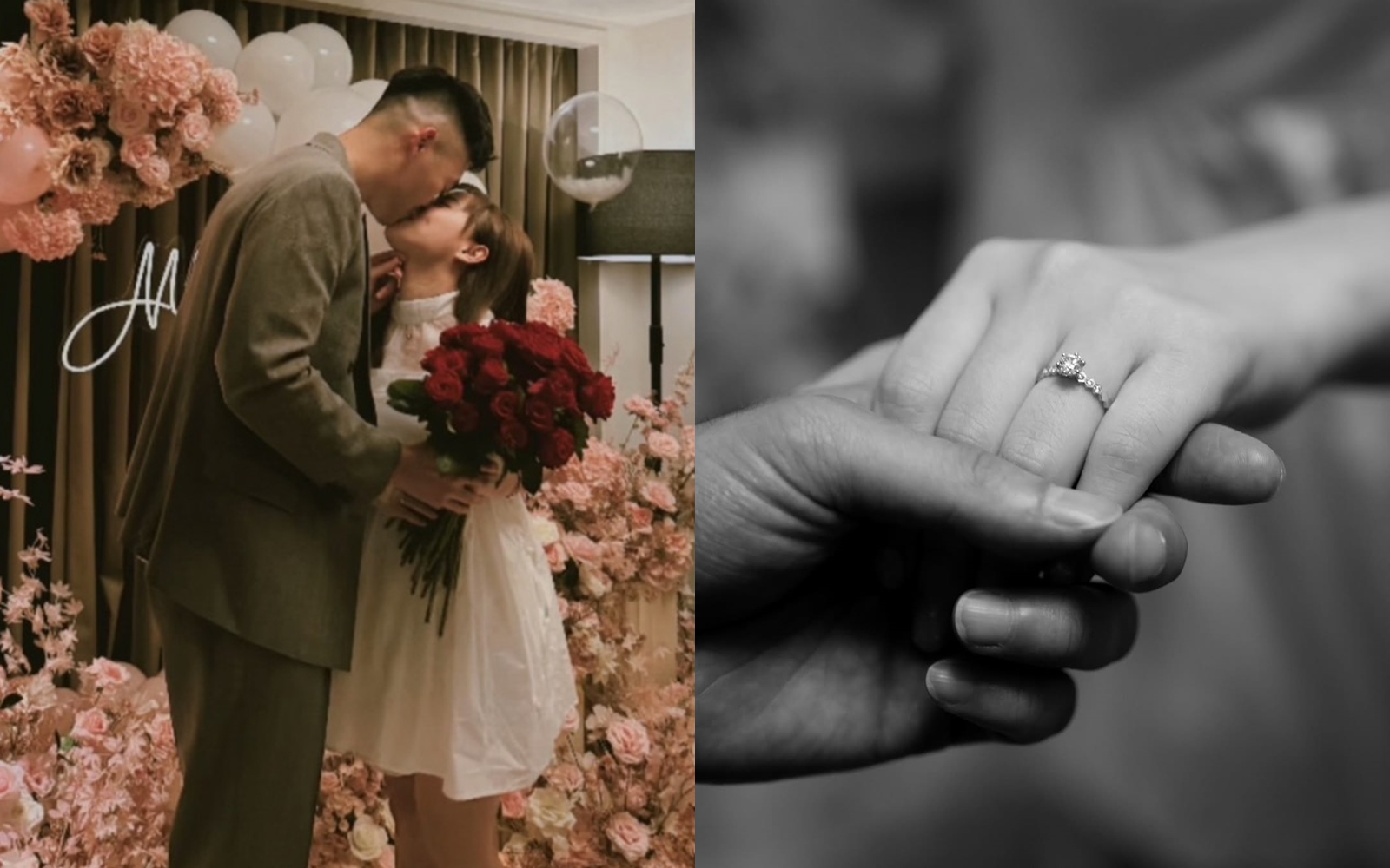 王齊麟與交往多年的啦啦隊女友「十元」陳詩媛於台北市內湖戶政事務所完成結婚登記，正式結為夫妻。圖為去年求婚（翻攝自IG）