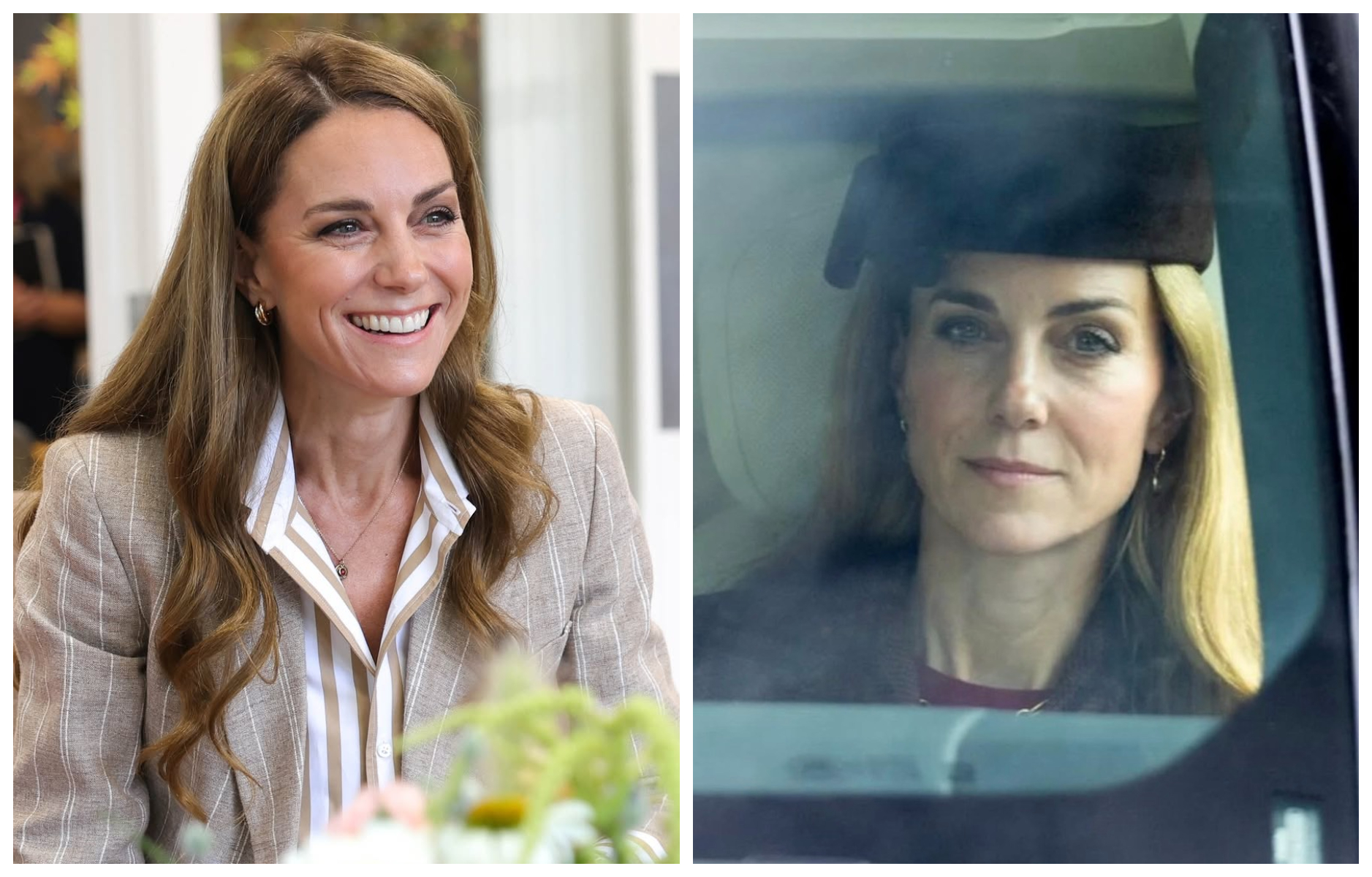 凱特王妃過去是棕色頭髮（左圖），近日被拍到以金髮新造型亮相（右圖）。（翻攝princeandprincessofwales IG、hugovickers IG）