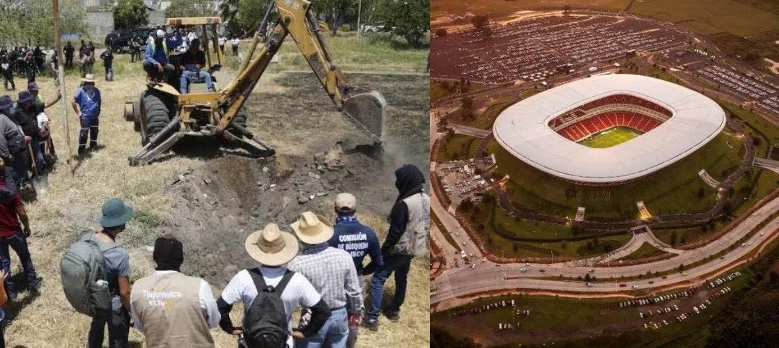 墨西哥亞克朗球場的456袋屍塊陸續被挖出。(翻攝自X)