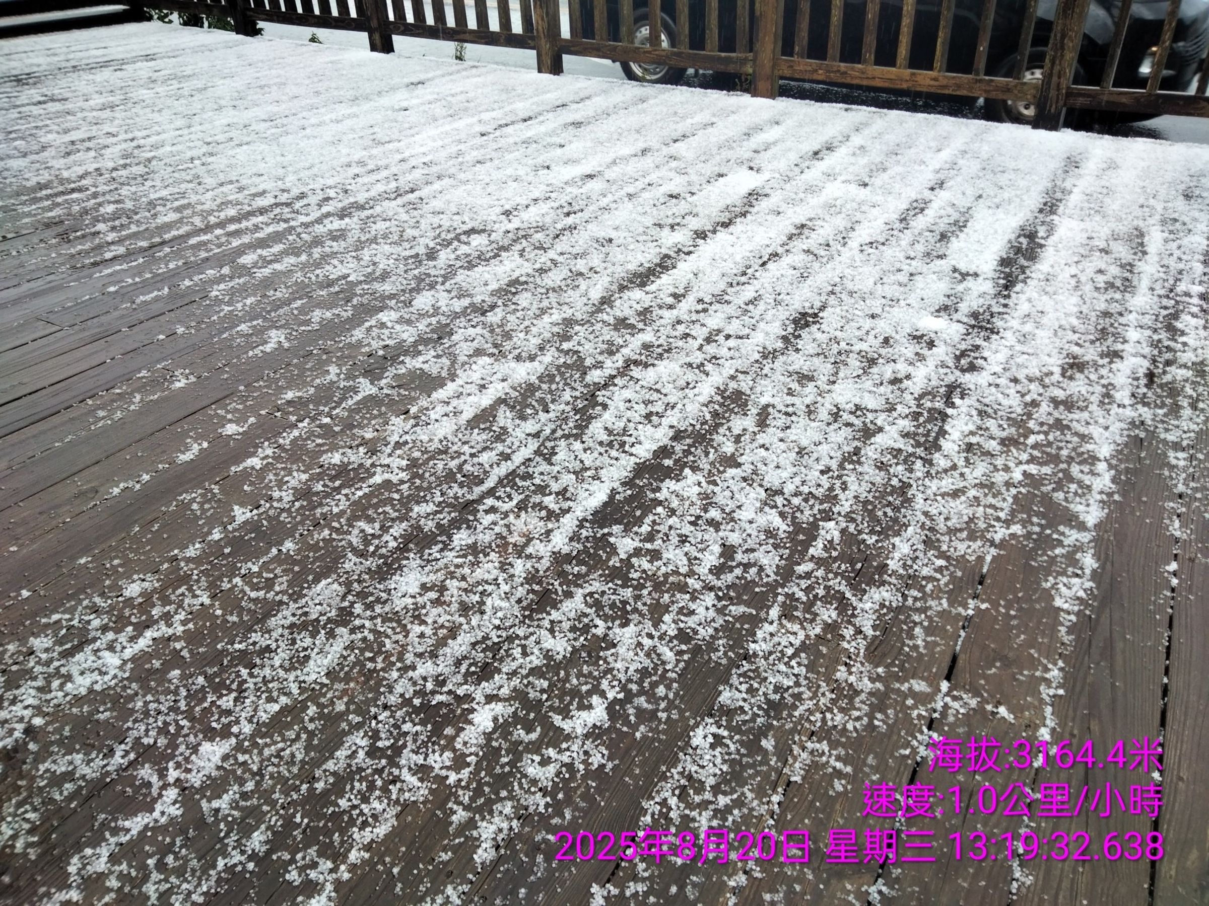 合歡山今日下冰雹，持續約10分鐘。（臺灣追雪團 林楓提供）