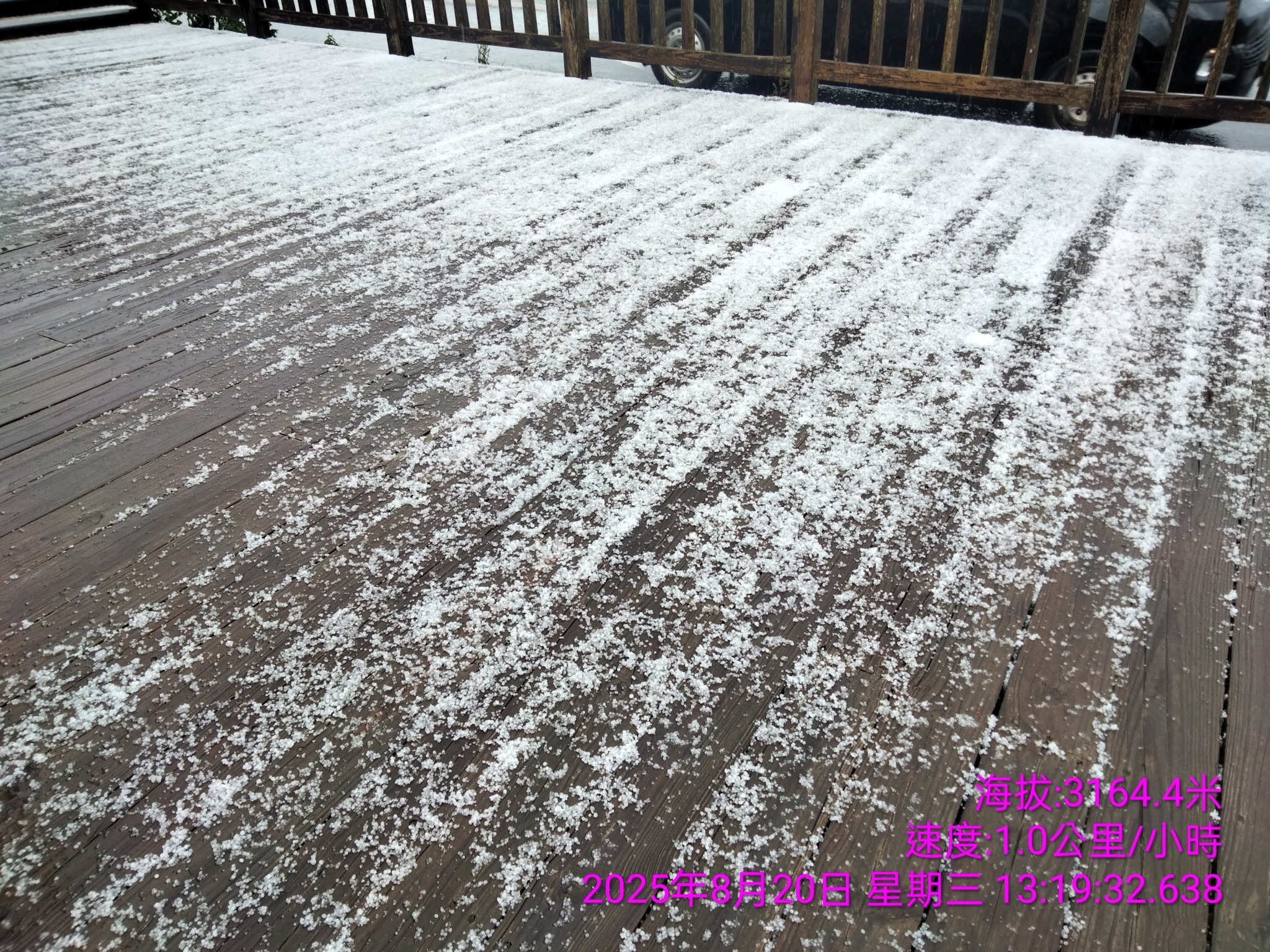 合歡山今日下冰雹，持續約10分鐘。（臺灣追雪團 林楓提供）