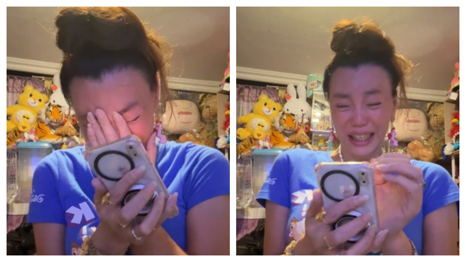 張婷婷深夜在直播中痛哭曝遭年邁的母親趕出家門，「天底下哪有這樣的事，比別人還不如」。（翻攝自臉書＠張婷婷）