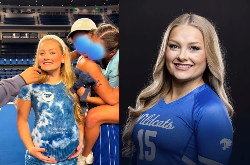 拉肯去年萬聖節曾以「孕婦裝」出席活動。（翻攝自UK Athletics、臉書Abby Blabby- True Crime & News）