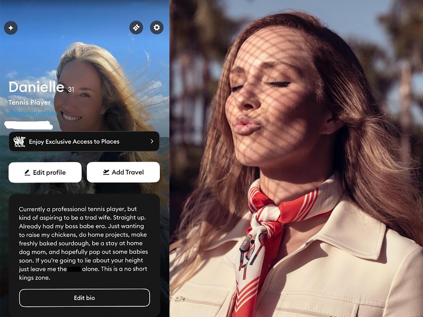 柯林斯上月與男友基普（Bryan Kipp）分手，恢復單身後隨即投入交友市場。（翻攝自柯林斯IG）