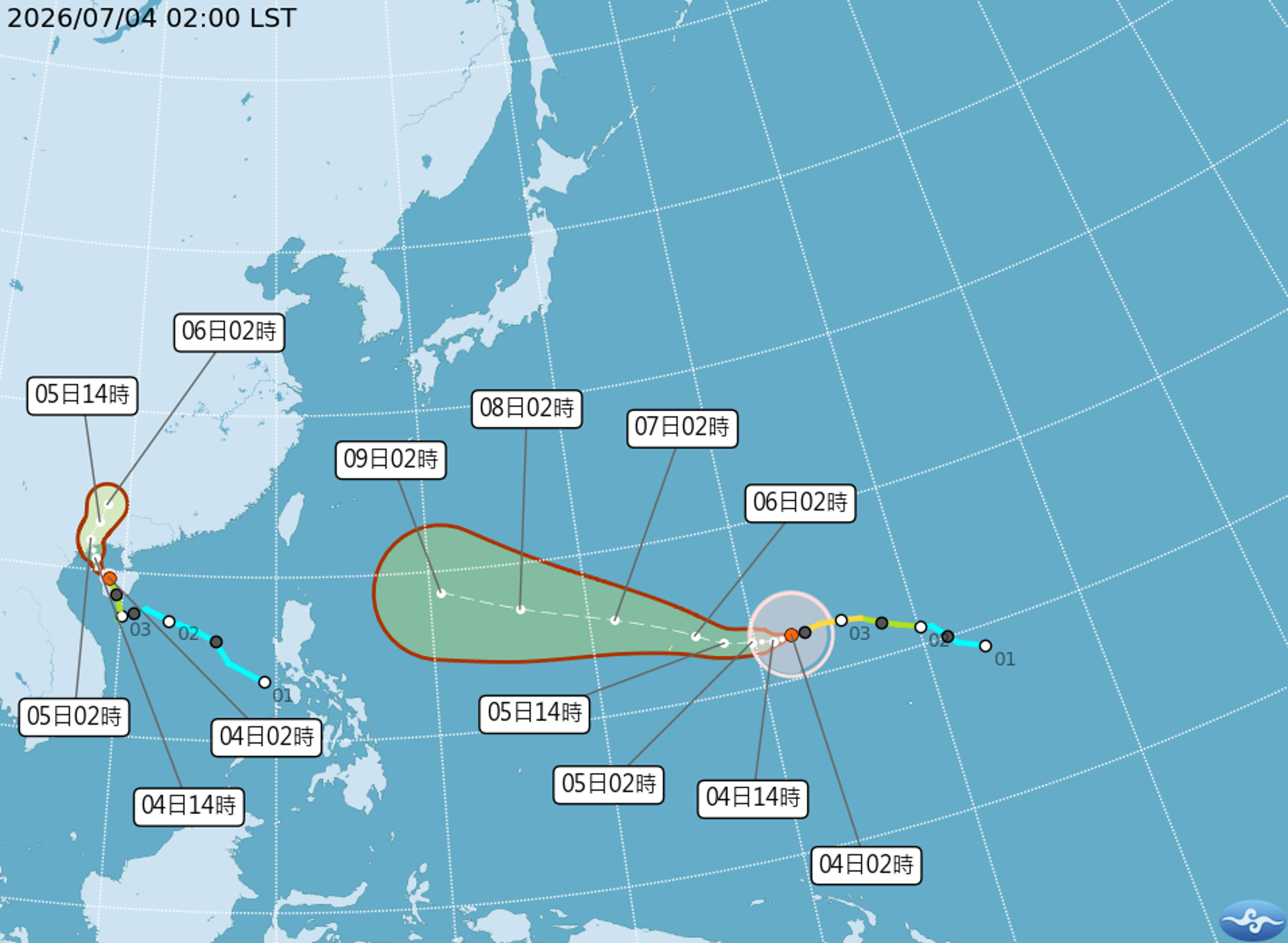 颱風巴威預測路徑。(取自中央氣象署)