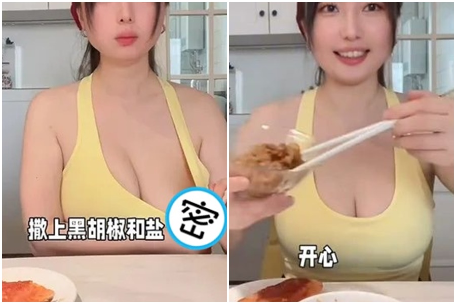 擁有27萬粉絲的網紅「CC寶玉玉」，近日因吃播影片露出奶頭引發爭議。（翻攝自bilibili）