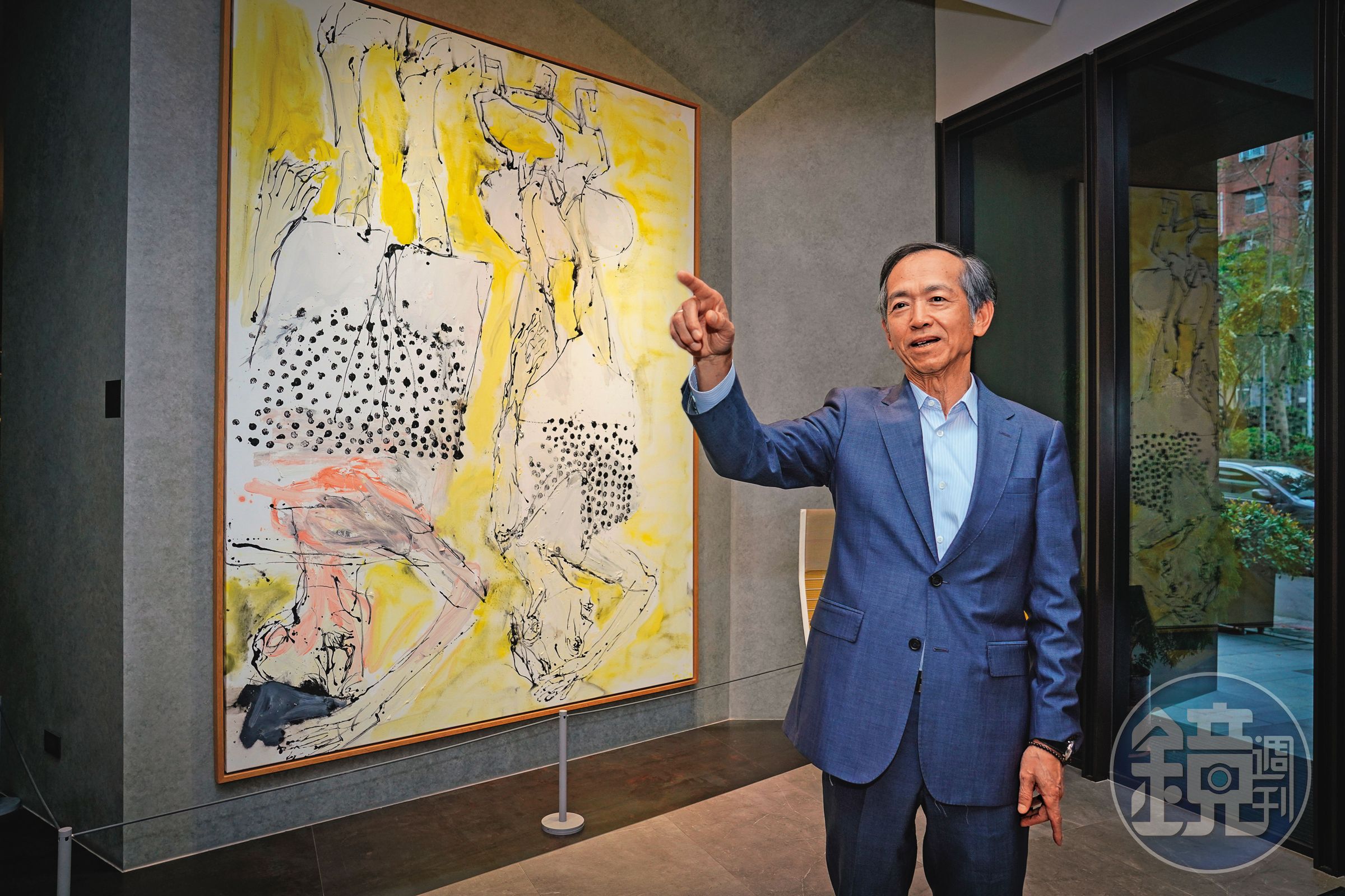 璞永建設董事長楊岳虎領軍拿下芙蓉大樓,他以總部一幅畫說明長年投入都更的心情。