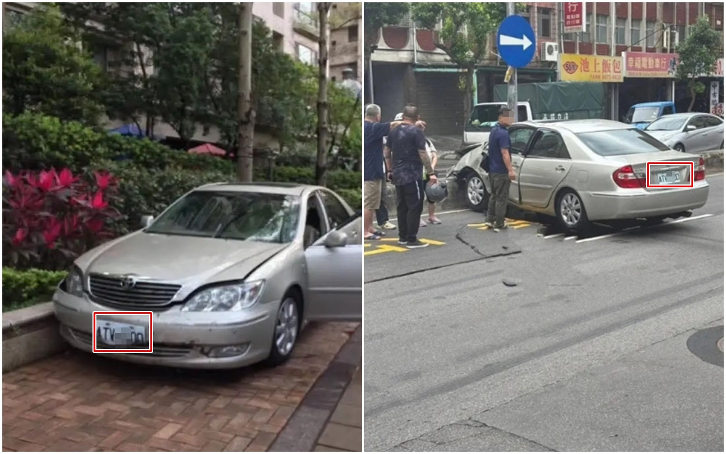78歲余男駕駛自小客車暴衝，造成3死12傷，有網友還翻出同一台車5年前就發生過類似暴衝事件（左圖）。（翻攝自Threads）