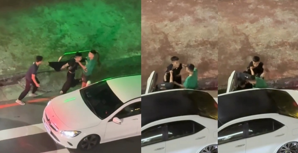 台中市漢口路三段與梅川西路口今凌晨驚傳一起疑似當街擄人事件,多名男子在街頭激烈拉扯並恐嚇當事人上車。(翻攝自Threads/eric__0403_)