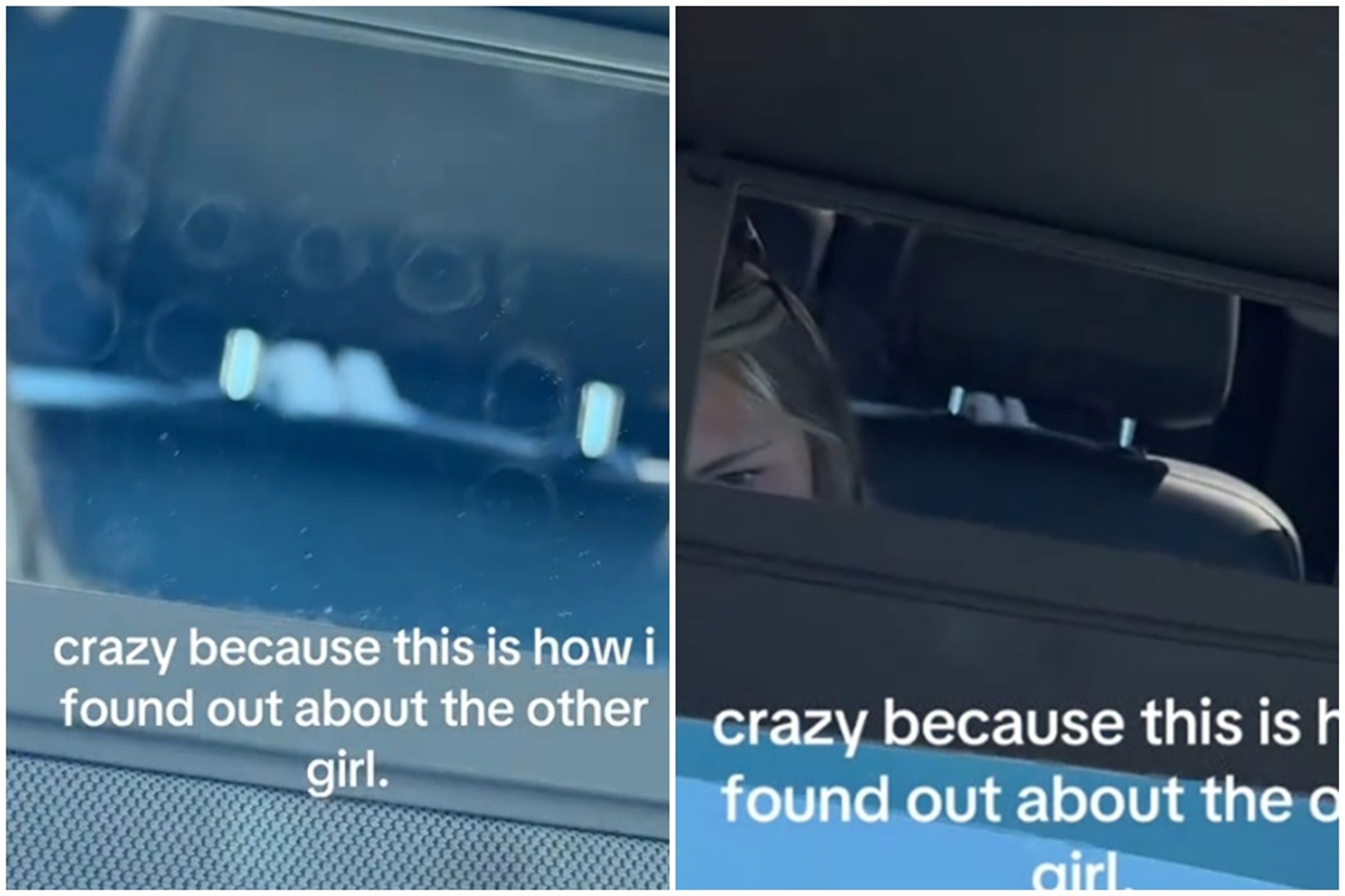 一名正妹女網友靠副駕的鏡子抓到男友出軌。（翻攝自TikTok）
