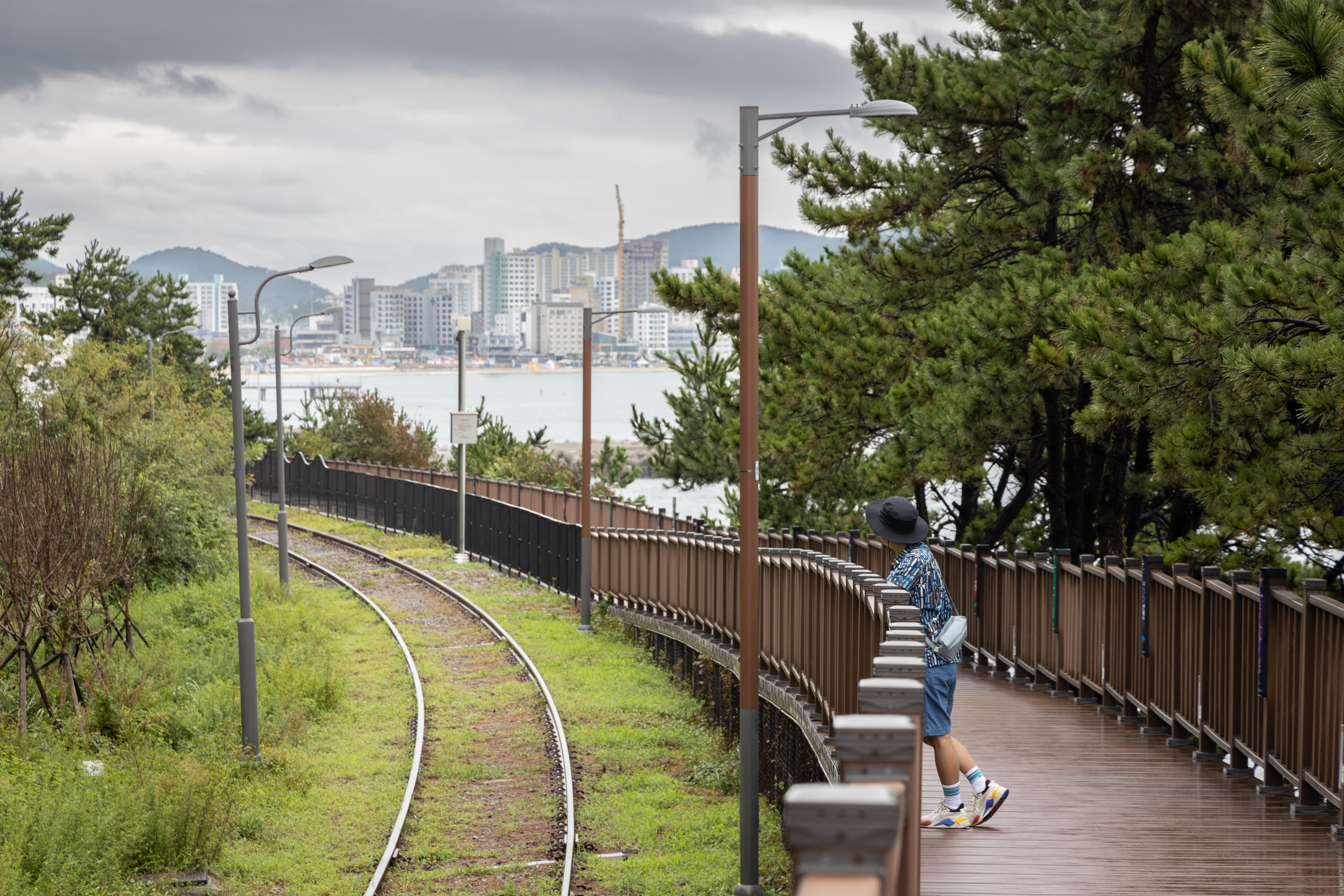 電車軌道旁也有行人步道。