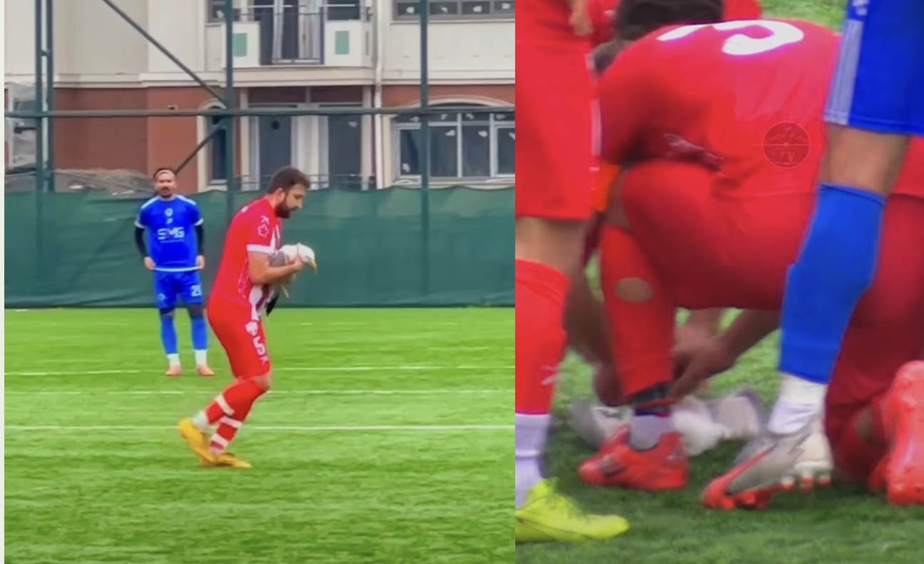 比賽因海鷗暫停，隊長衝上前跪地替海鷗進行CPR。（翻攝自IG@istanbulyurdumsk）