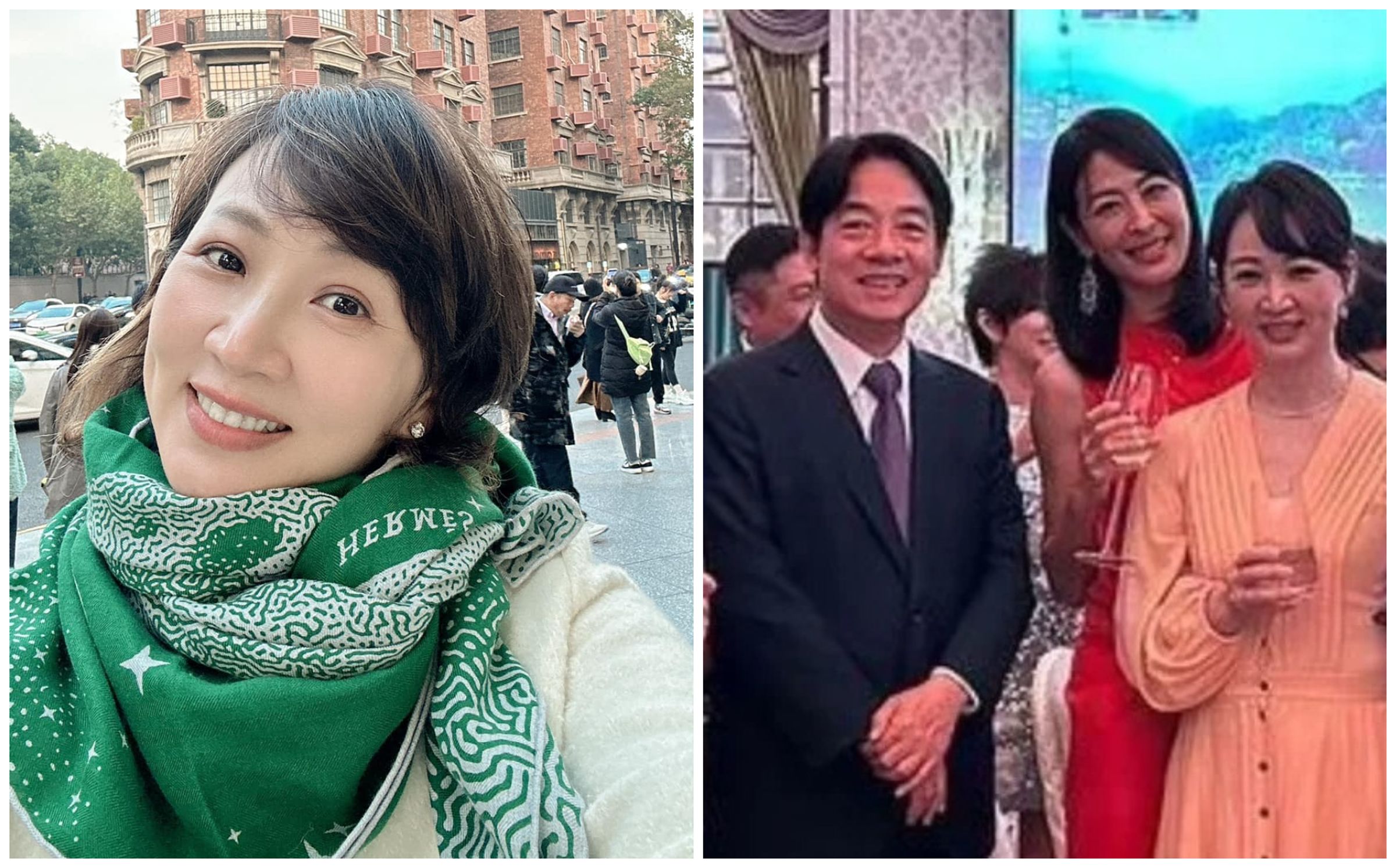 郁方最近到上海玩（左圖），她曾在賈永婕公公的生日宴上與賴清德合照（右圖）。（翻攝郁方臉書、IG）