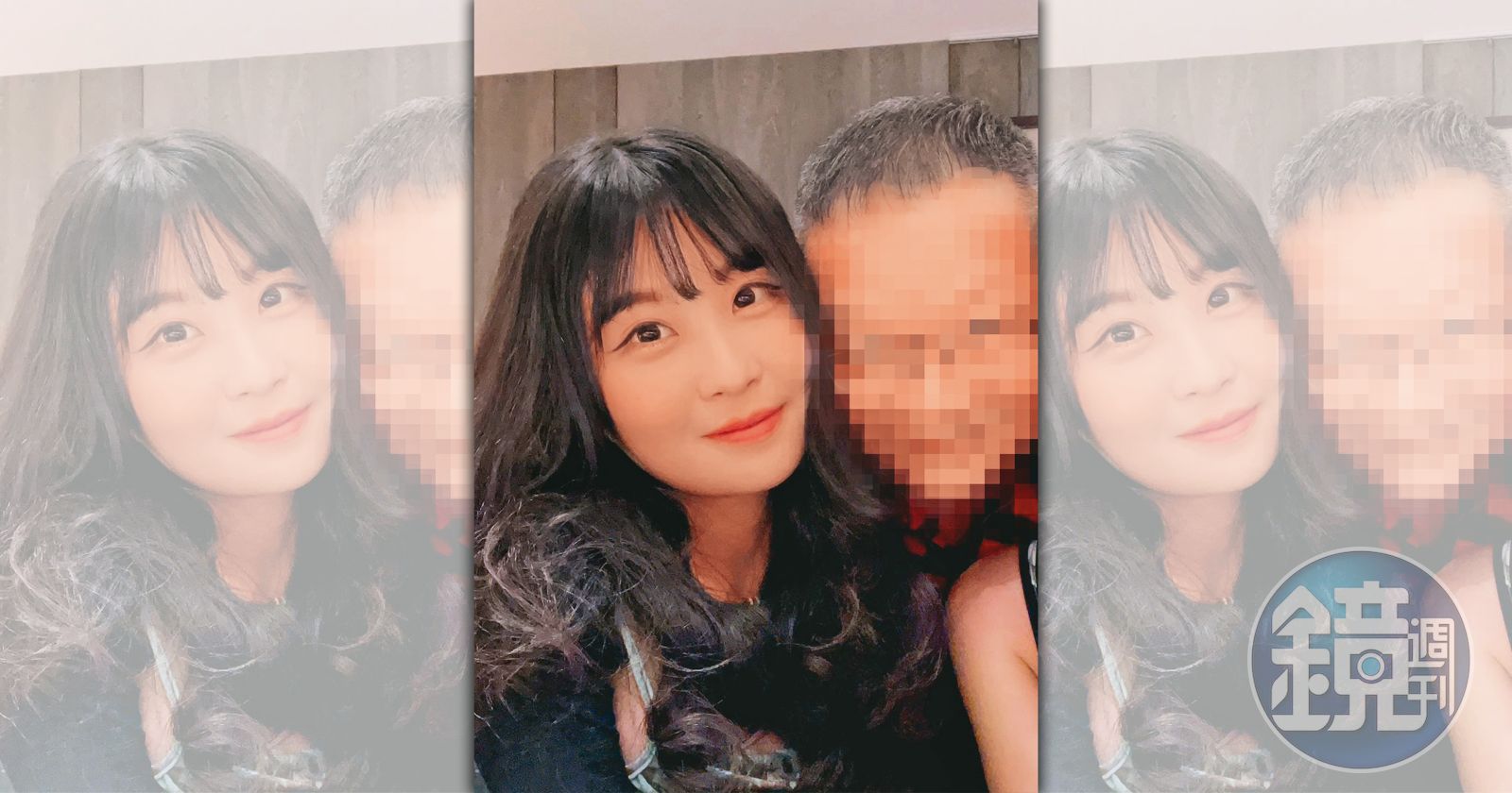 繼和富商王廣德飯局照流出後,仙塔(左)和一名食品業董事長(右)貼臉合照又曝光,顯示有男友的她近乎無邊際感的熱情。(讀者提供)