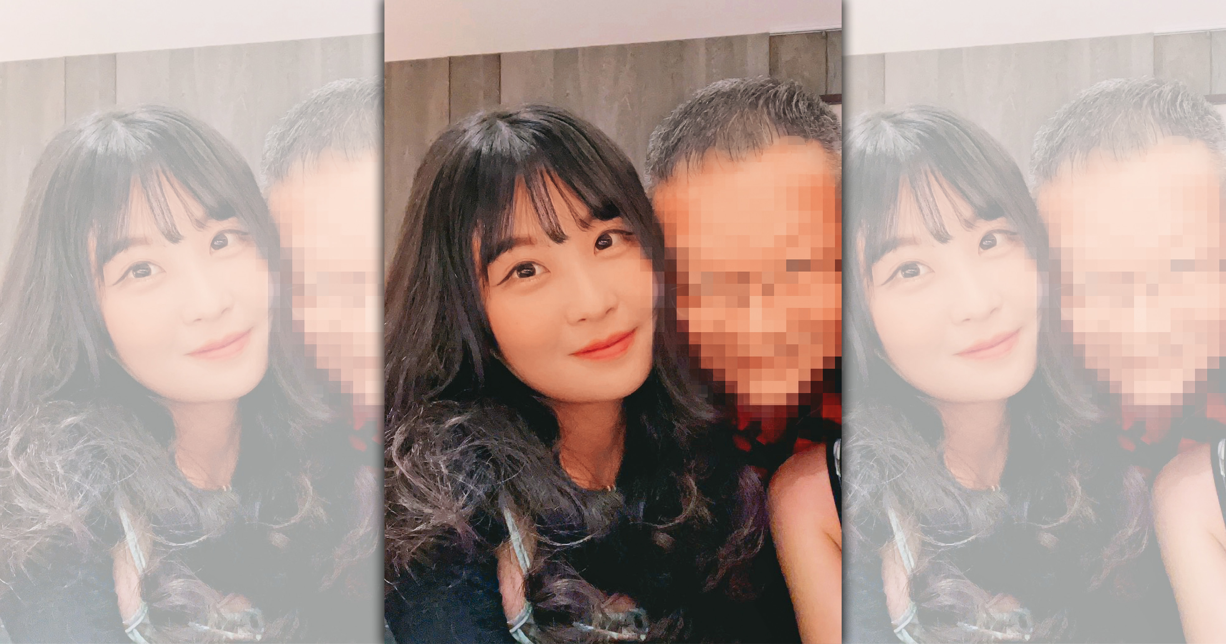 繼和富商王廣德飯局照流出後，仙塔（左）和一名食品業董事長（右）貼臉合照又曝光，顯示有男友的她近乎無邊際感的熱情。（讀者提供）