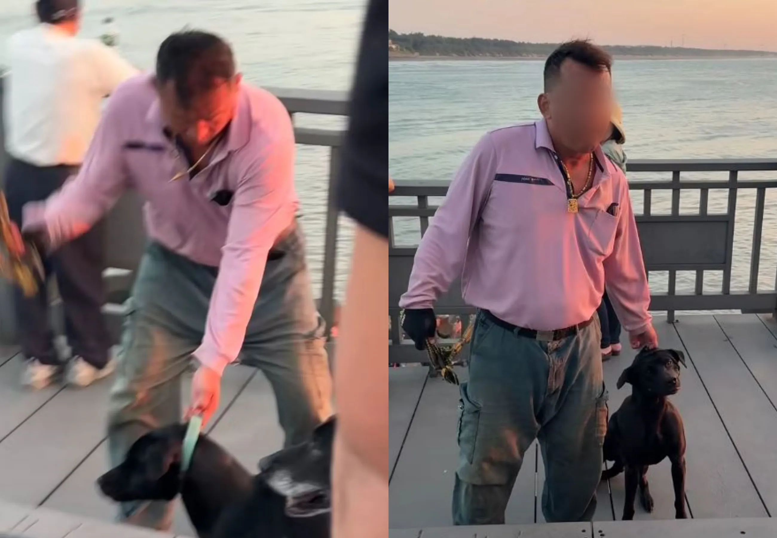 苗栗龍鳳漁港日前發生飼主抽打愛犬的事件，飼主身分被曝光為竹南鎮公所外勤人員。（翻攝臉書社團「竹南大小事」）