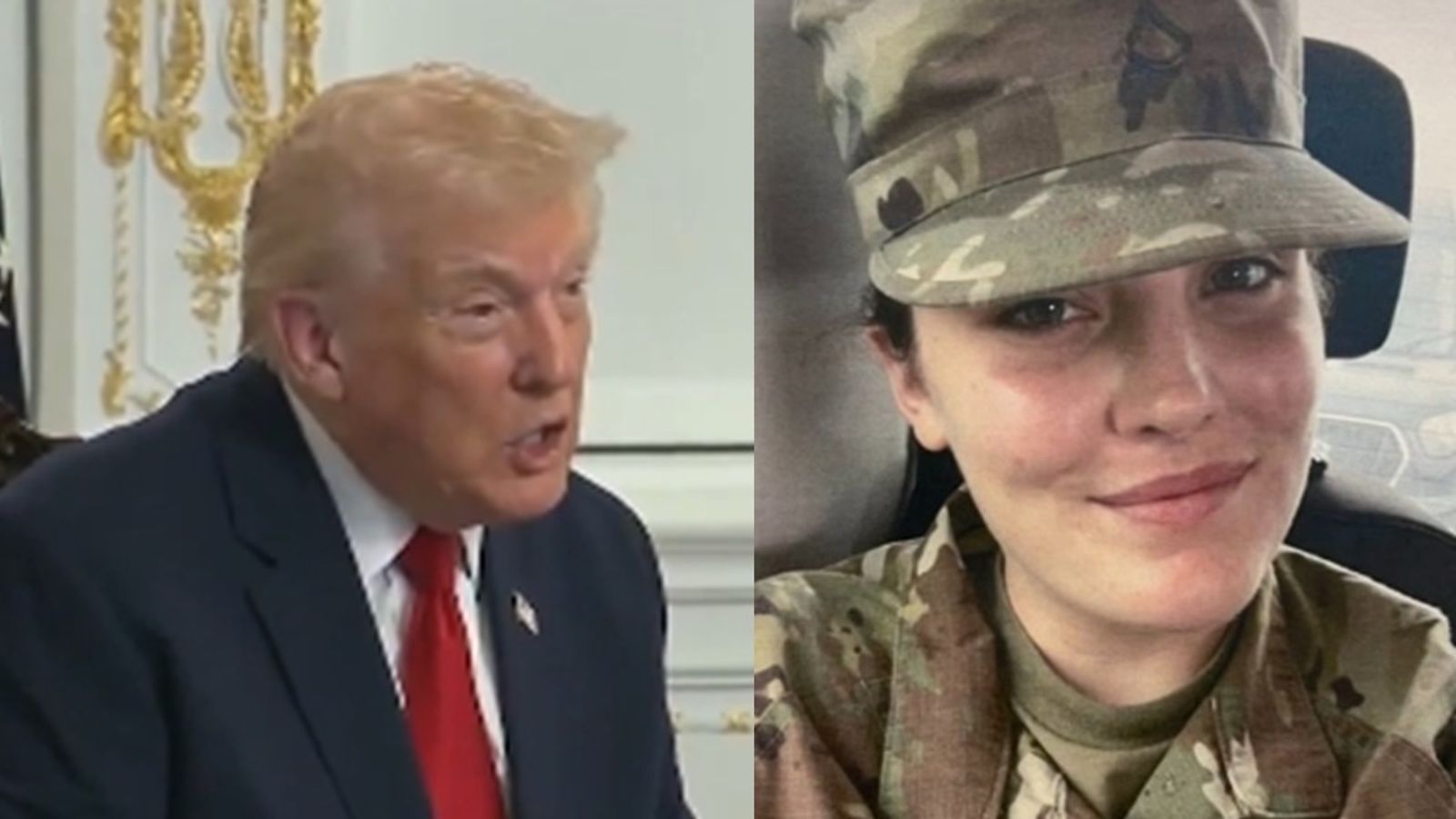 川普（左）證實，國民兵莎拉（右）已經身亡。（圖／翻攝自X）