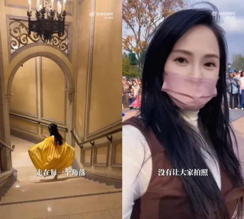 伊能靜親手為女兒打造公主造型，陪看花車與煙火，記錄溫馨旅程。（翻攝自伊能靜微博）