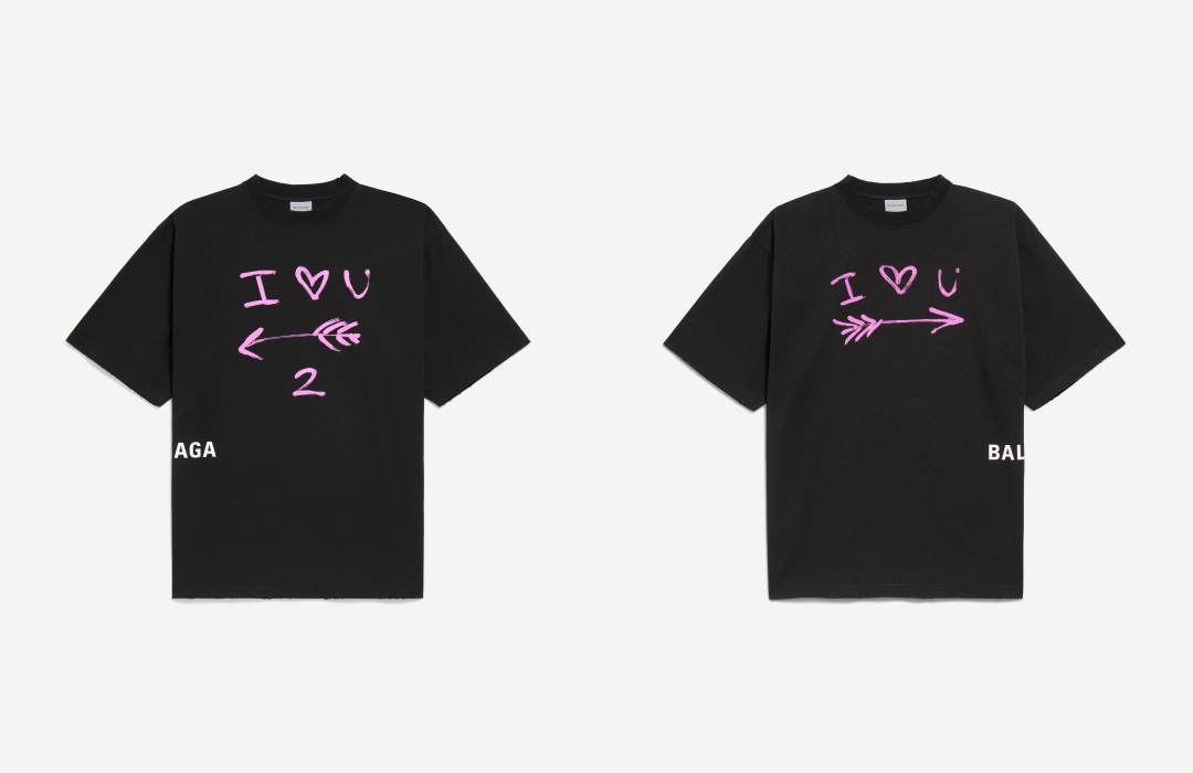 七夕粉色手寫字體標語T-Shirt。各NT$25,700（ BALENCIAGA提供）             