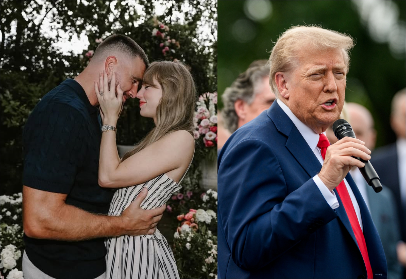 曾說「我討厭泰勒絲」的川普，如今聽聞她的婚訊，竟改口說她是很棒的人。（翻攝自Taylor Swift Instagram／The White House Flickr）