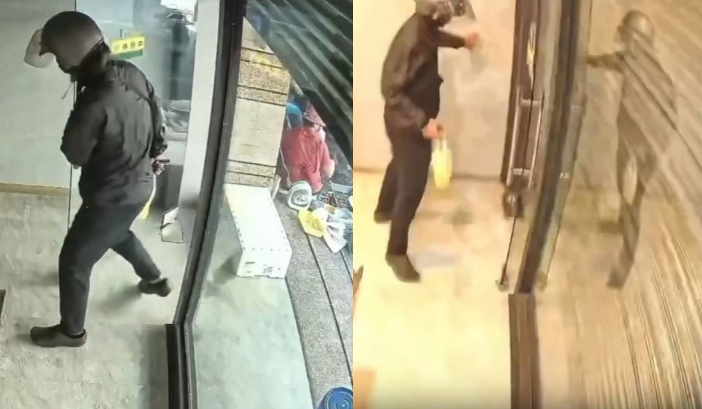 壽司店鐵捲門突然整片垮落，老闆剛好走進門3秒閃過一劫，畫面十分驚險。（Threads／rongyu1029）