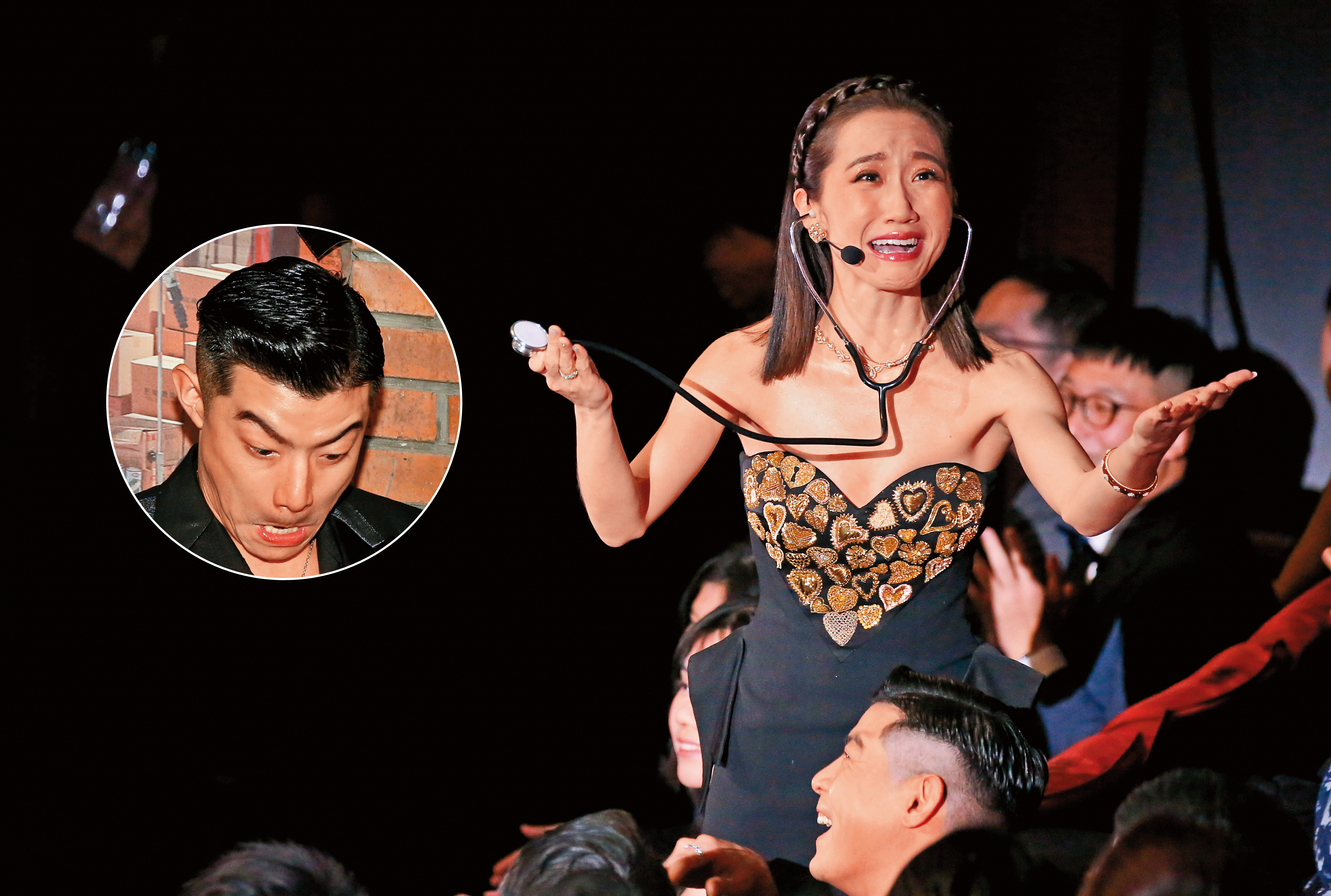 Lulu幫王柏傑（小圖）檢查心跳，發現他的胸肌好大。（讓小編再檢查一次）