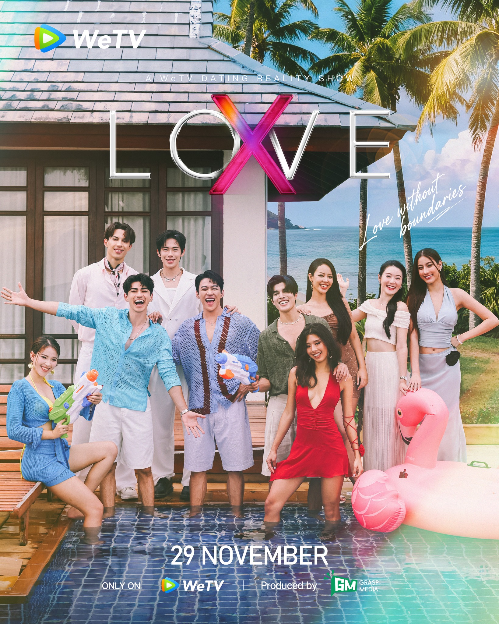 《LOVE (X)》的戀綜地在海島,參加者除了長得好,身材也好。(We TV提供)