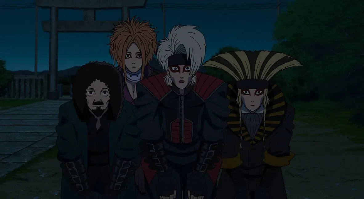 動畫《膽大黨》出現的驅魔樂團「HAYASii」，被認為「致敬」X JAPAN。（網路圖片）