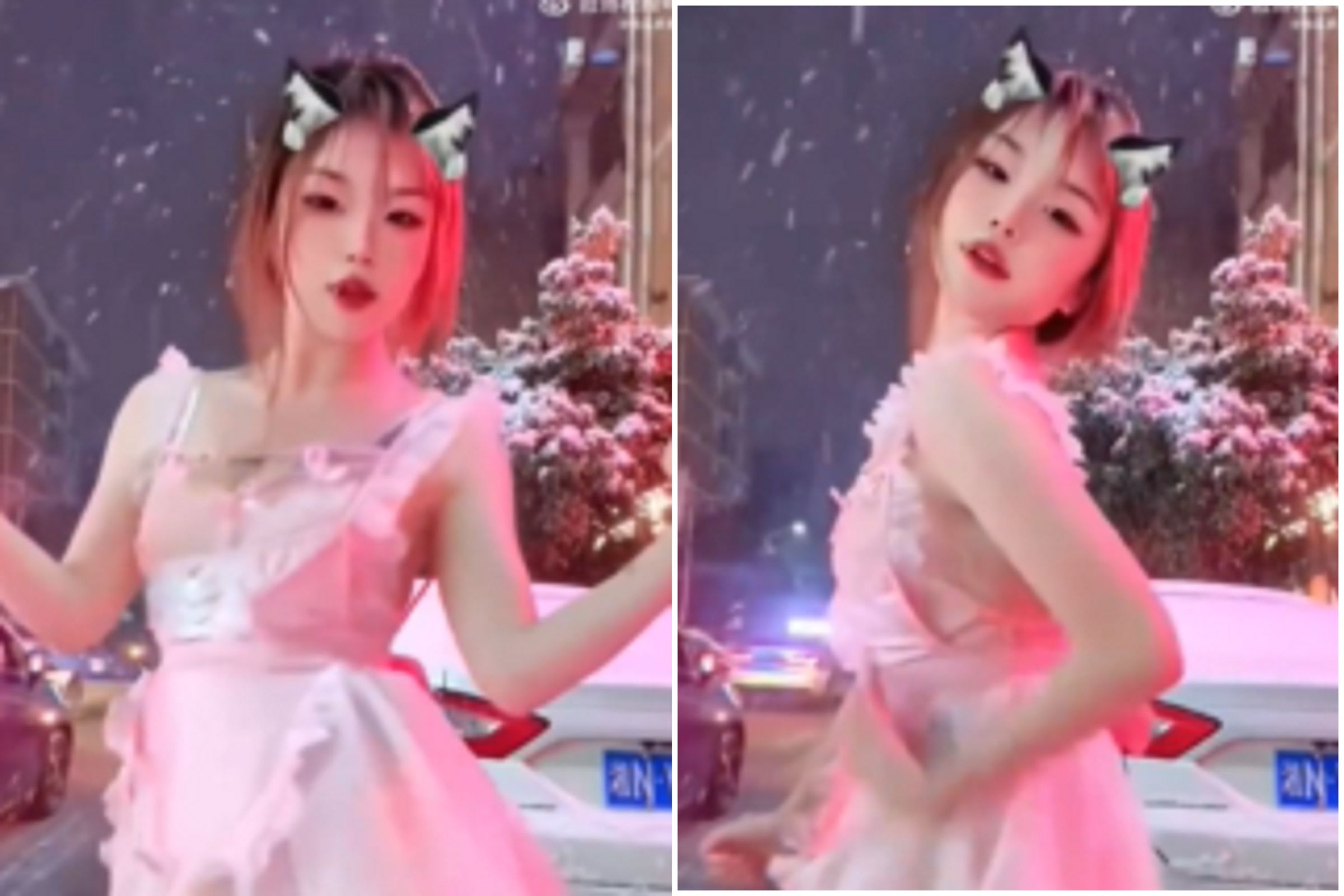 這是當時正妹在雪地裡的直播。(翻自微博)