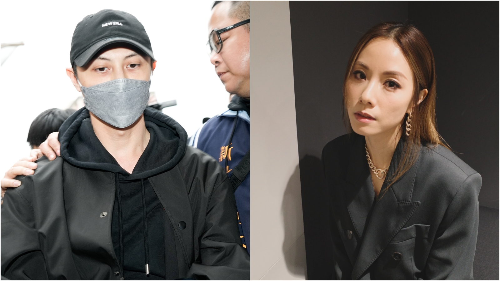 王子邱勝翊因閃兵遭捕，雙手上銬。（翻攝鄧麗欣臉書）