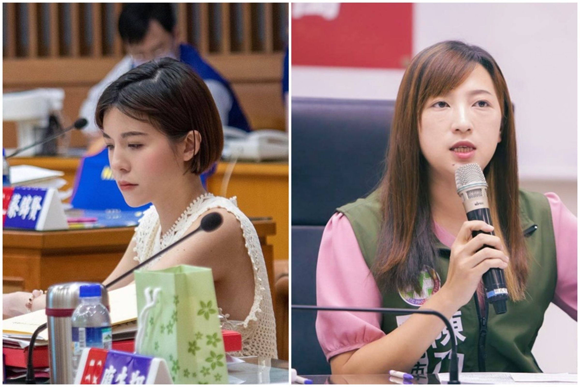 國民黨美女議員戴湘儀(左)在議會中遭民進黨議員陳乃瑜辱罵「花瓶」,後者至今未道歉。(翻攝自戴湘儀、陳乃瑜臉書)